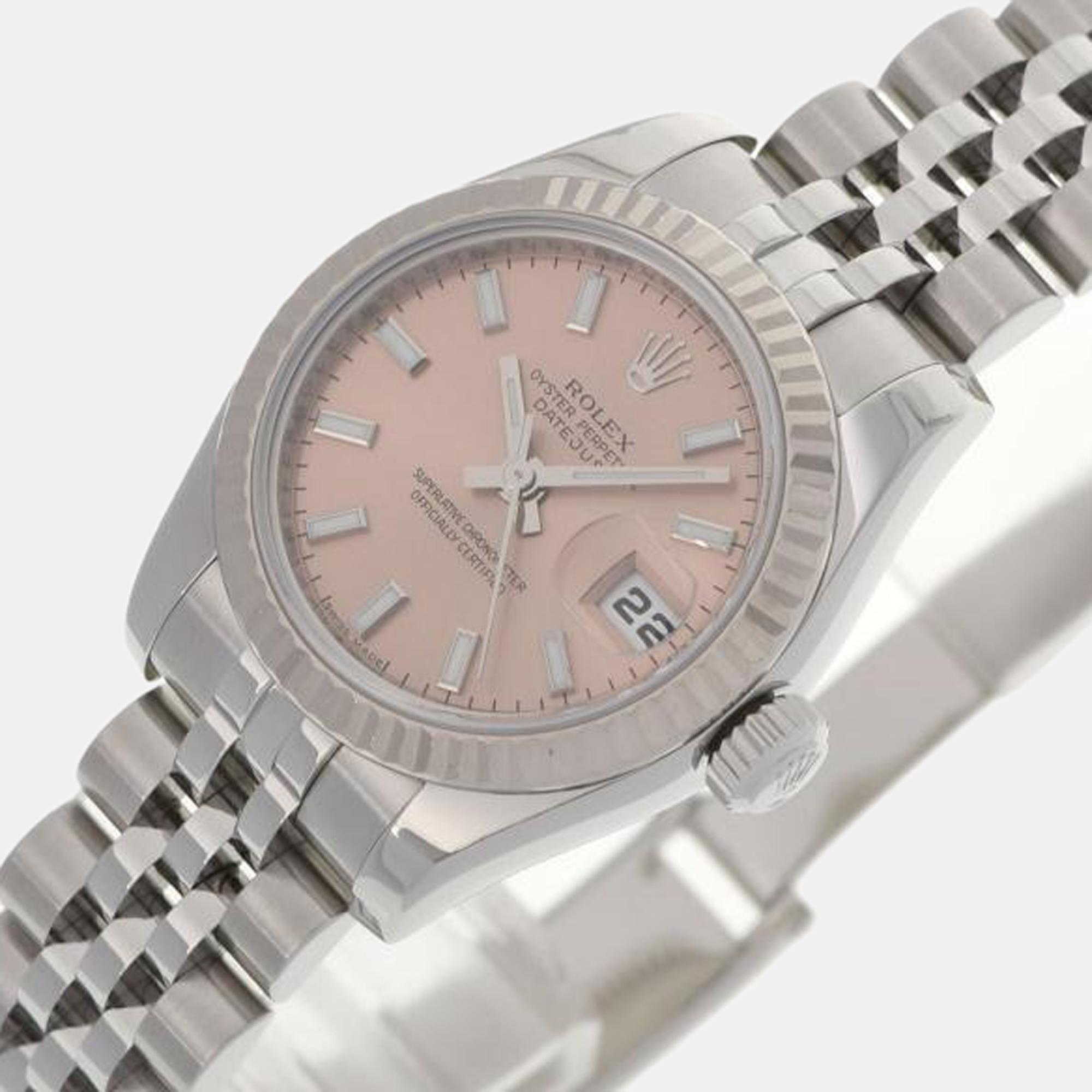 Rolex Pink 18k White Gold And Stainless Steel Datejust 179174 Automatic Women's Wristwatch 26 mm
Rolex Pink 18k White Gold And Stainless Steel Datejust 179174 Automatic Women's Wristwatch 26 mm
