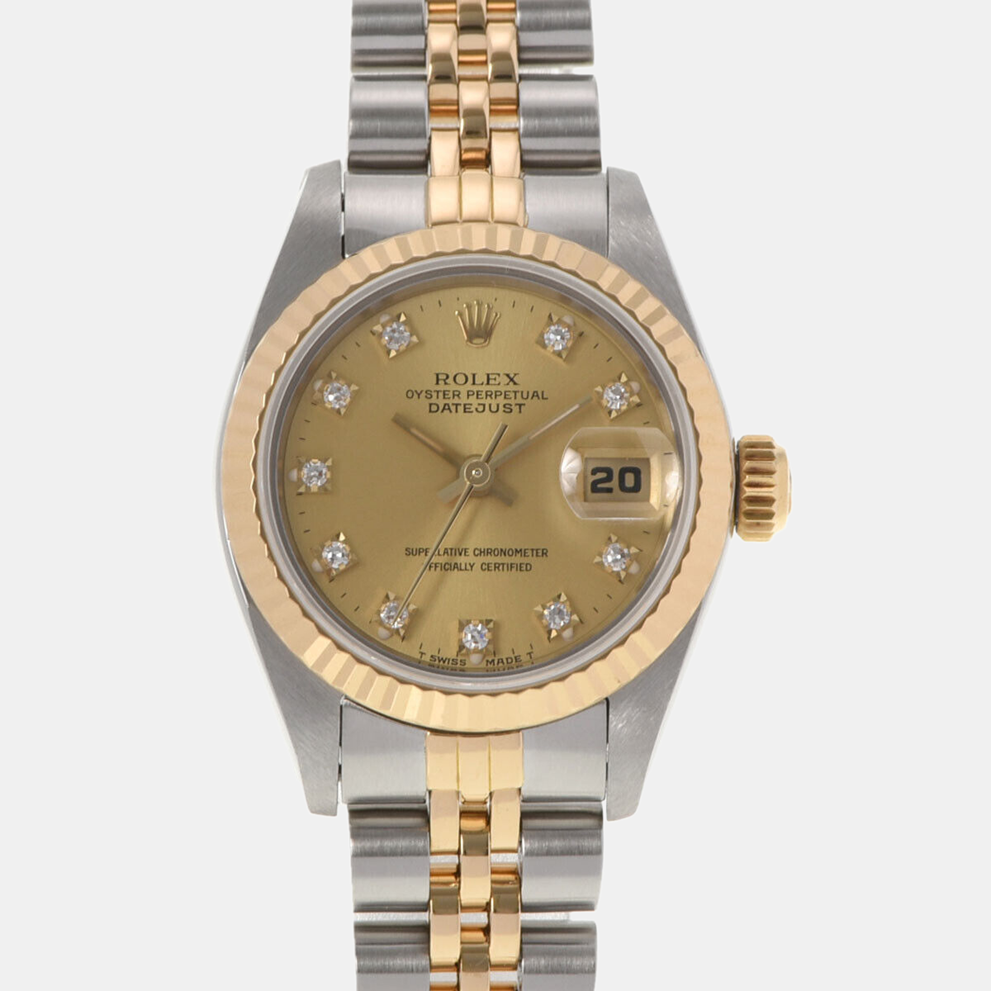 Pre Owned Rolex Champagne Diamond K Yellow Gold And Stainless Steel