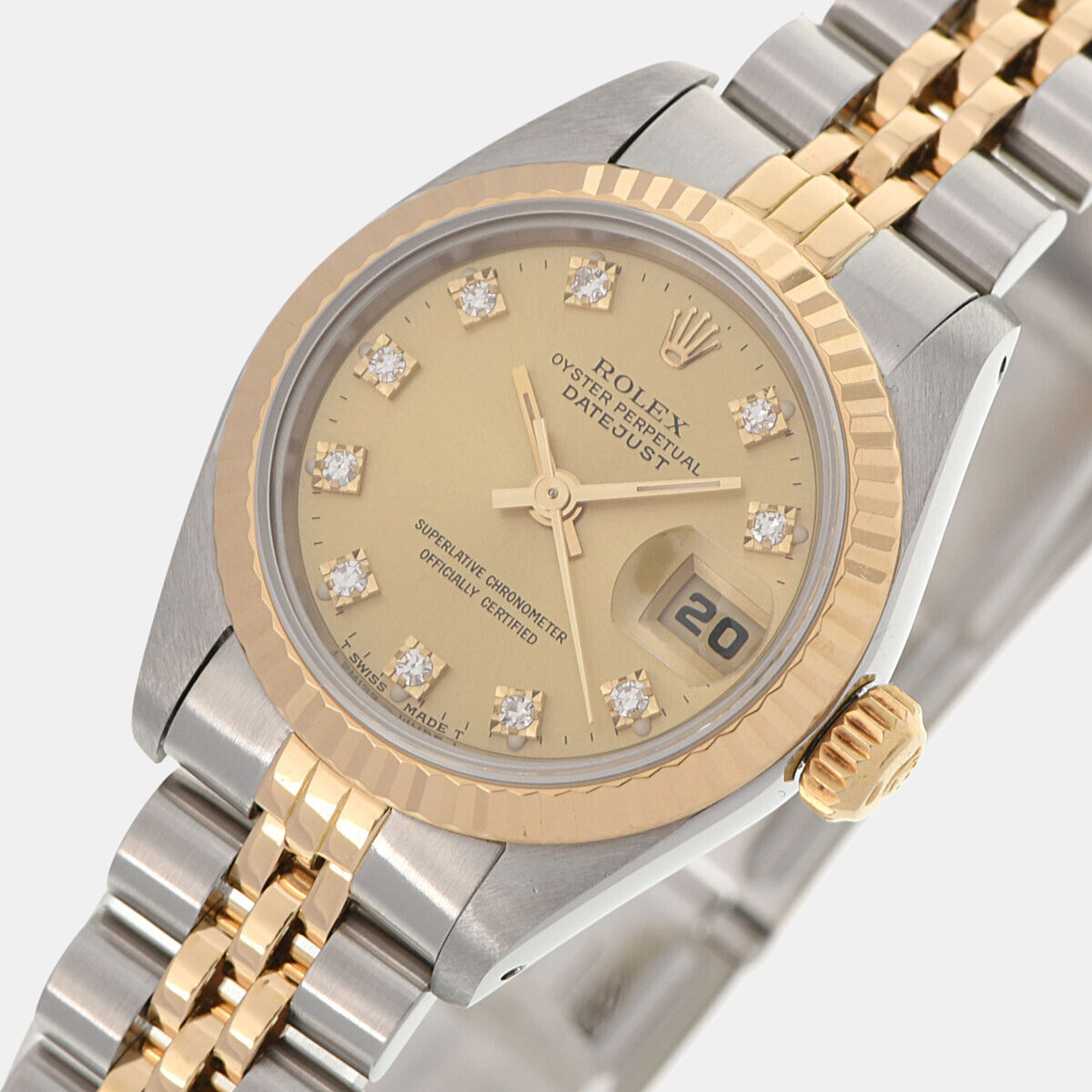 Rolex Champagne Diamond 18k Yellow Gold And Stainless Steel Datejust 69173 Automatic Women's Wristwatch 26 mm
Rolex Champagne Diamond 18k Yellow Gold And Stainless Steel Datejust 69173 Automatic Women's Wristwatch 26 mm