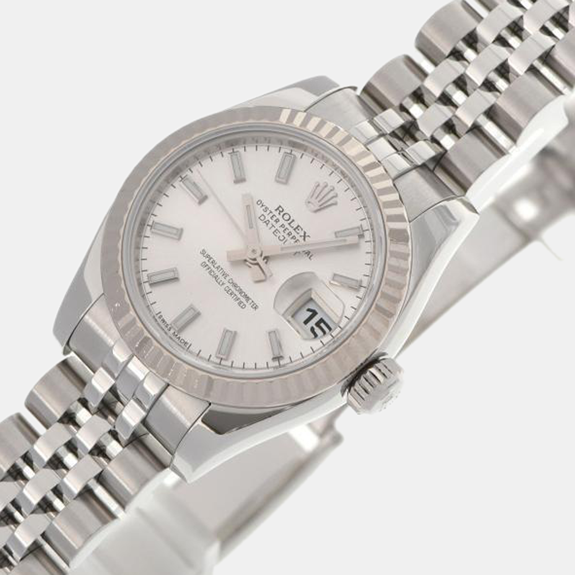 Rolex Silver 18k White Gold And Stainless Steel Datejust 179174 Automatic Women's Wristwatch 26 mm
Rolex Silver 18k White Gold And Stainless Steel Datejust 179174 Automatic Women's Wristwatch 26 mm