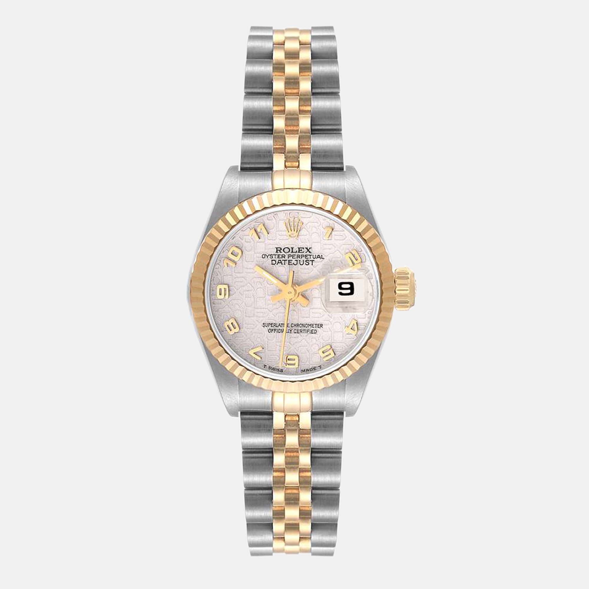 Rolex Ivory 18k Yellow Gold And Stainless Steel Datejust 69173 Automatic Women's Wristwatch 26 Mm