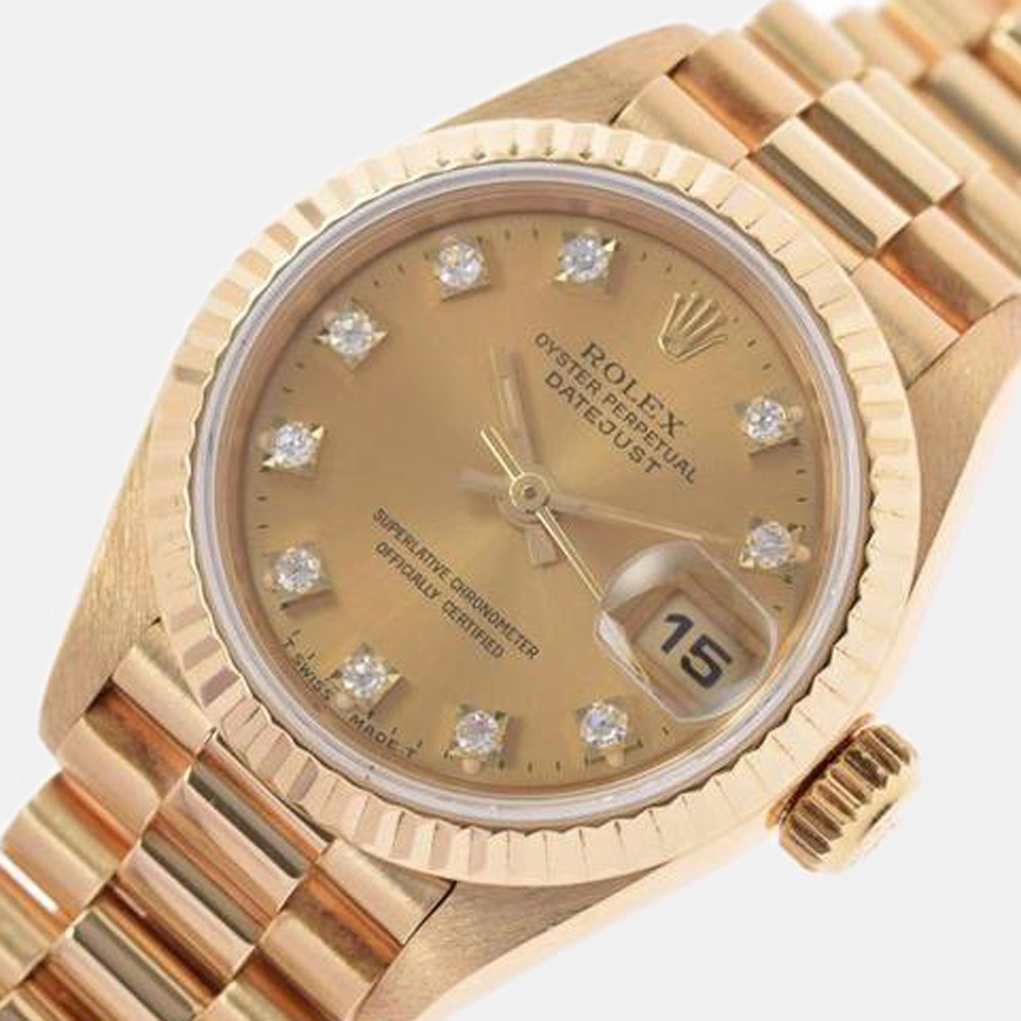 Rolex Champagne Diamond 18k Yellow Gold Datejust 69178 Automatic Women's Wristwatch 26 mm
Rolex Champagne Diamond 18k Yellow Gold Datejust 69178 Automatic Women's Wristwatch 26 mm