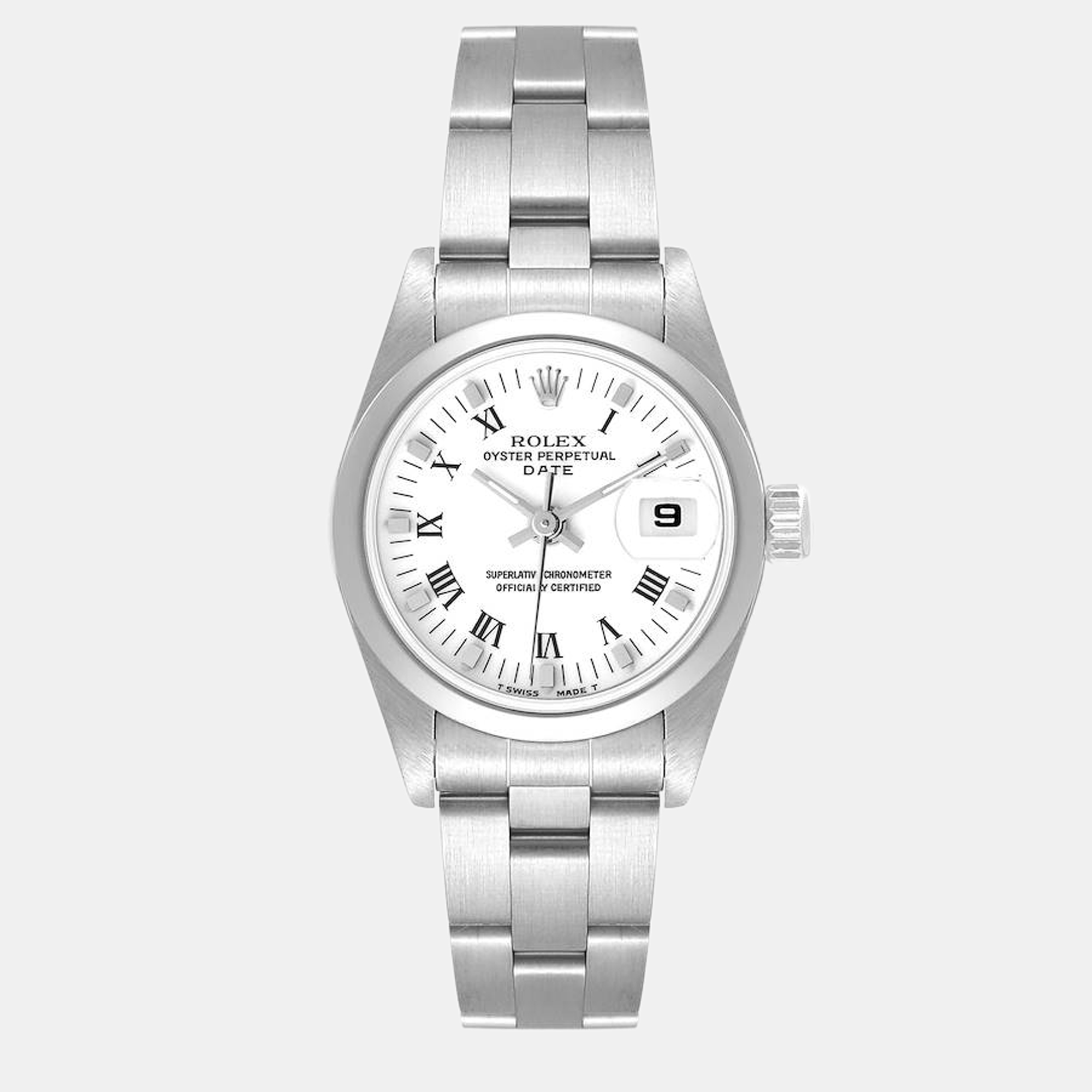 Rolex White Stainless Steel Oyster Perpetual Date 69160 Automatic Women's Wristwatch 26 Mm