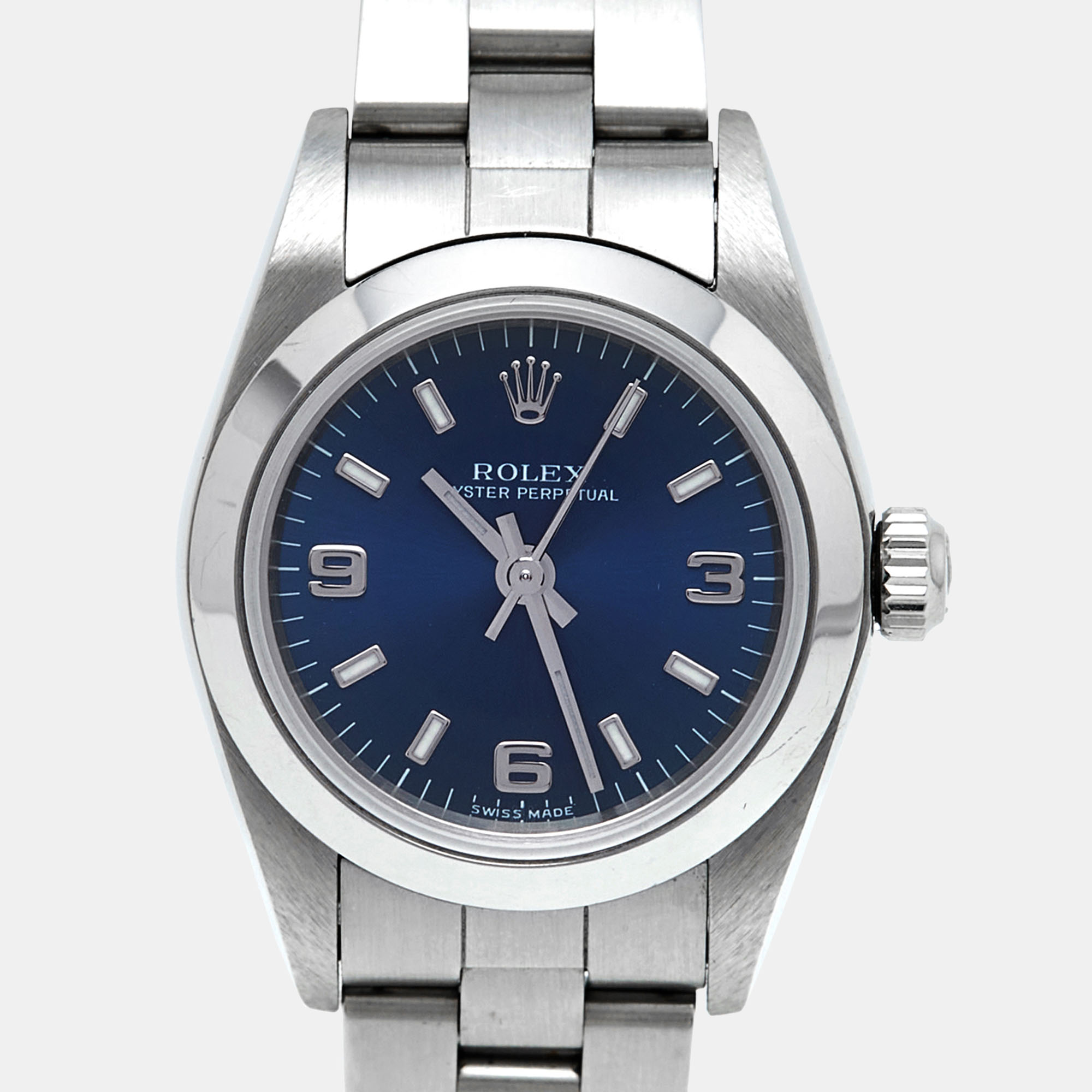 Rolex Blue Stainless Steel Oyster Perpetual 76080 Women's Wristwatch 24 Mm