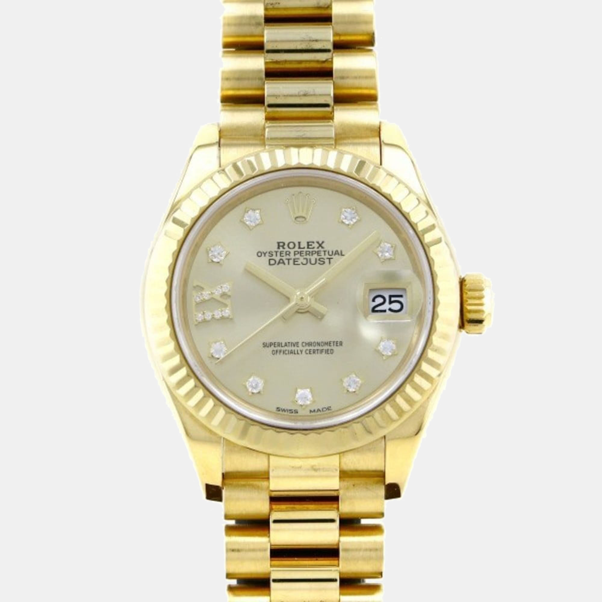 Rolex Champagne Diamond 18k Yellow Gold Datejust 279178 Automatic Women's Wristwatch 28 Mm