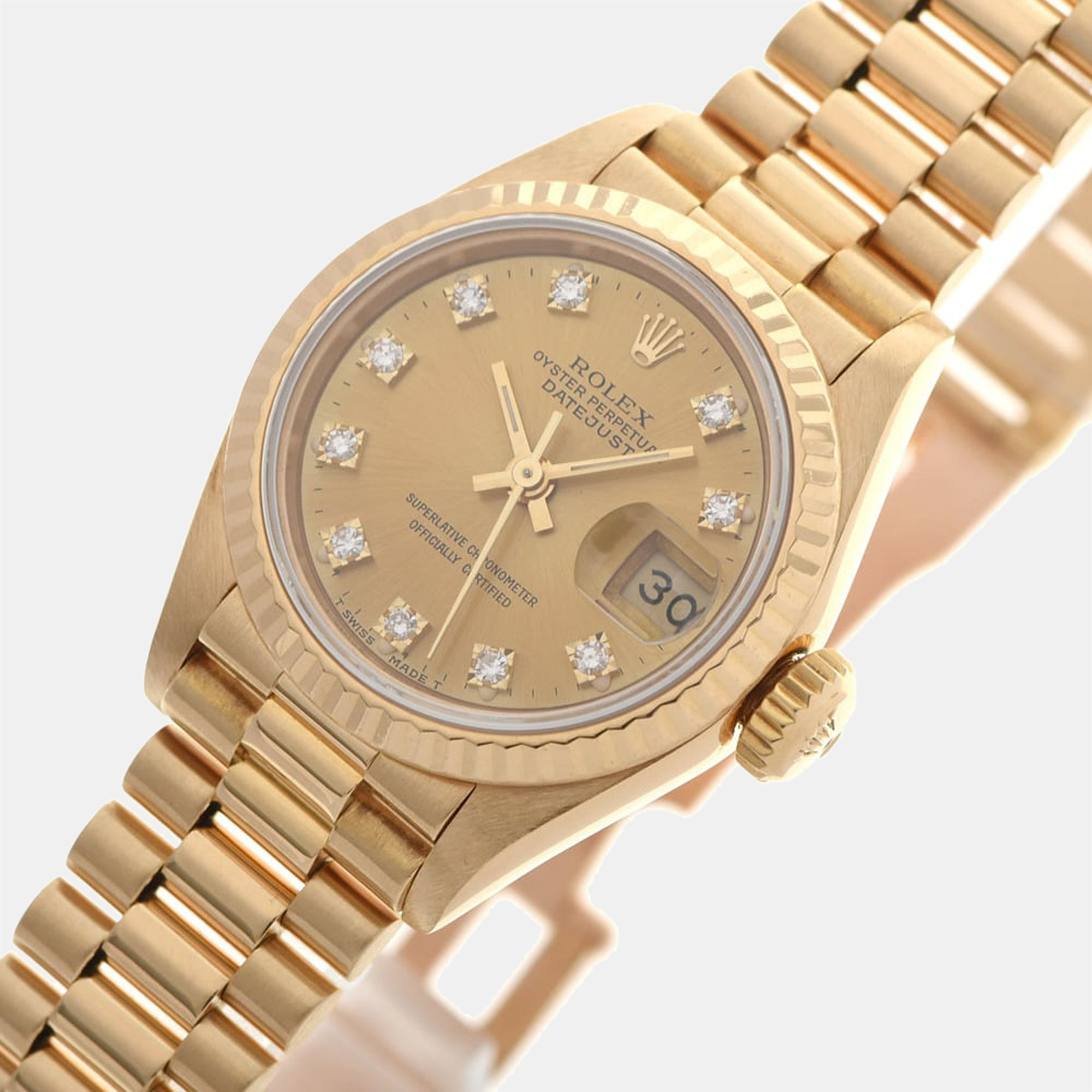 Rolex Champagne Diamonds 18K Yellow Gold Datejust 69178 Automatic Women's Wristwatch 26 mm
Rolex Champagne Diamonds 18K Yellow Gold Datejust 69178 Automatic Women's Wristwatch 26 mm