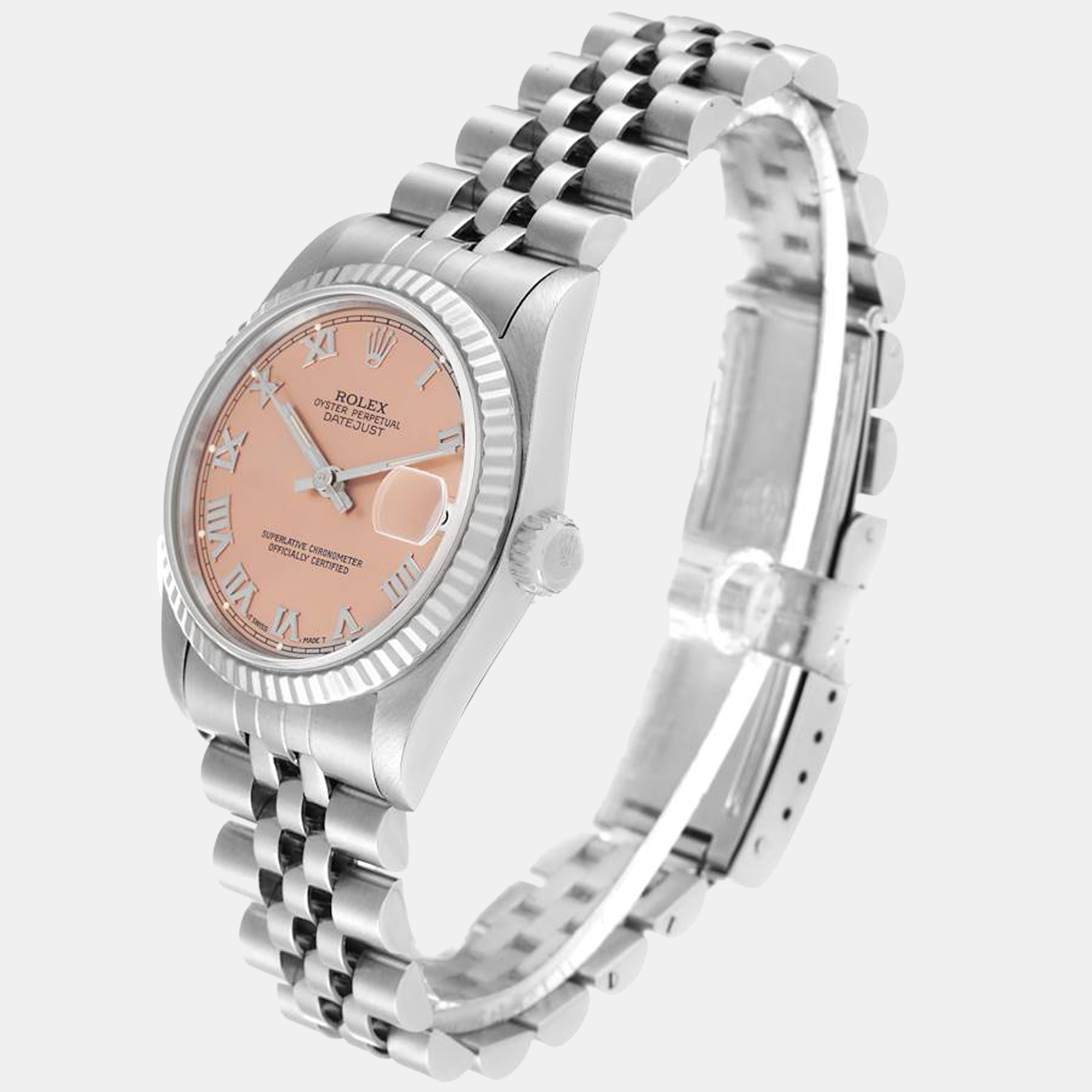 Rolex Pink 18K White Gold And Stainless Steel Datejust 68274 Automatic Women's Wristwatch 31 Mm