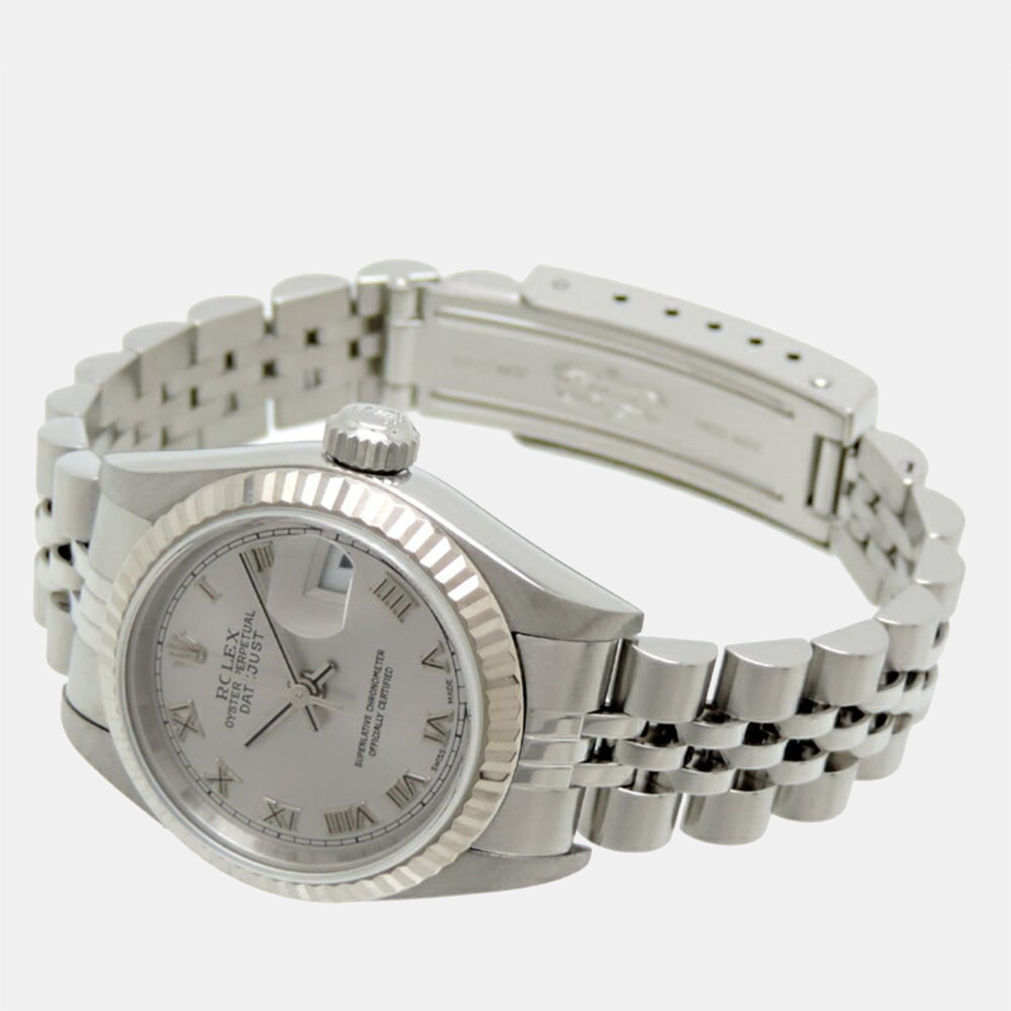 Rolex Silver 18K White Gold And Stainless Steel Datejust 79174 Automatic Women's Wristwatch 26 mm
Rolex Silver 18K White Gold And Stainless Steel Datejust 79174 Automatic Women's Wristwatch 26 mm