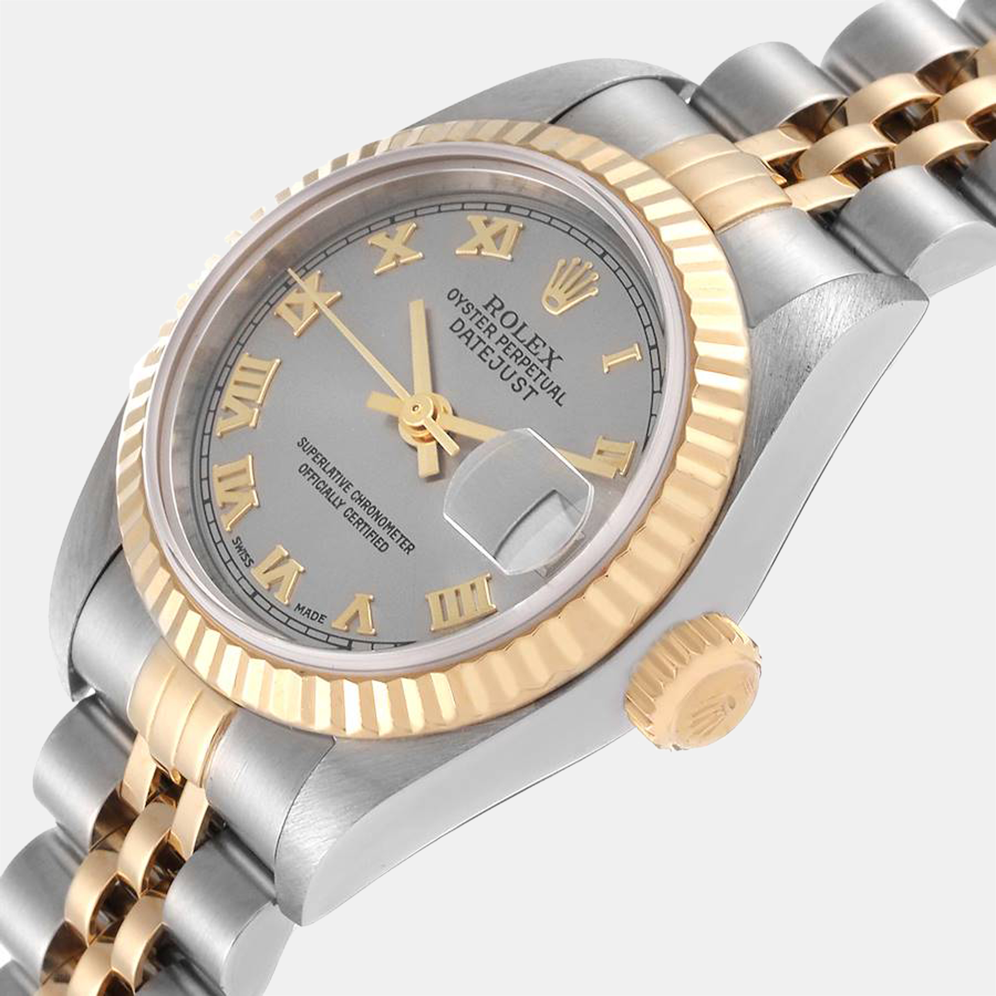 Rolex Grey 18K Yellow Gold And Stainless Steel Datejust 79173 Women's Wristwatch 26 mm
Rolex Grey 18K Yellow Gold And Stainless Steel Datejust 79173 Women's Wristwatch 26 mm