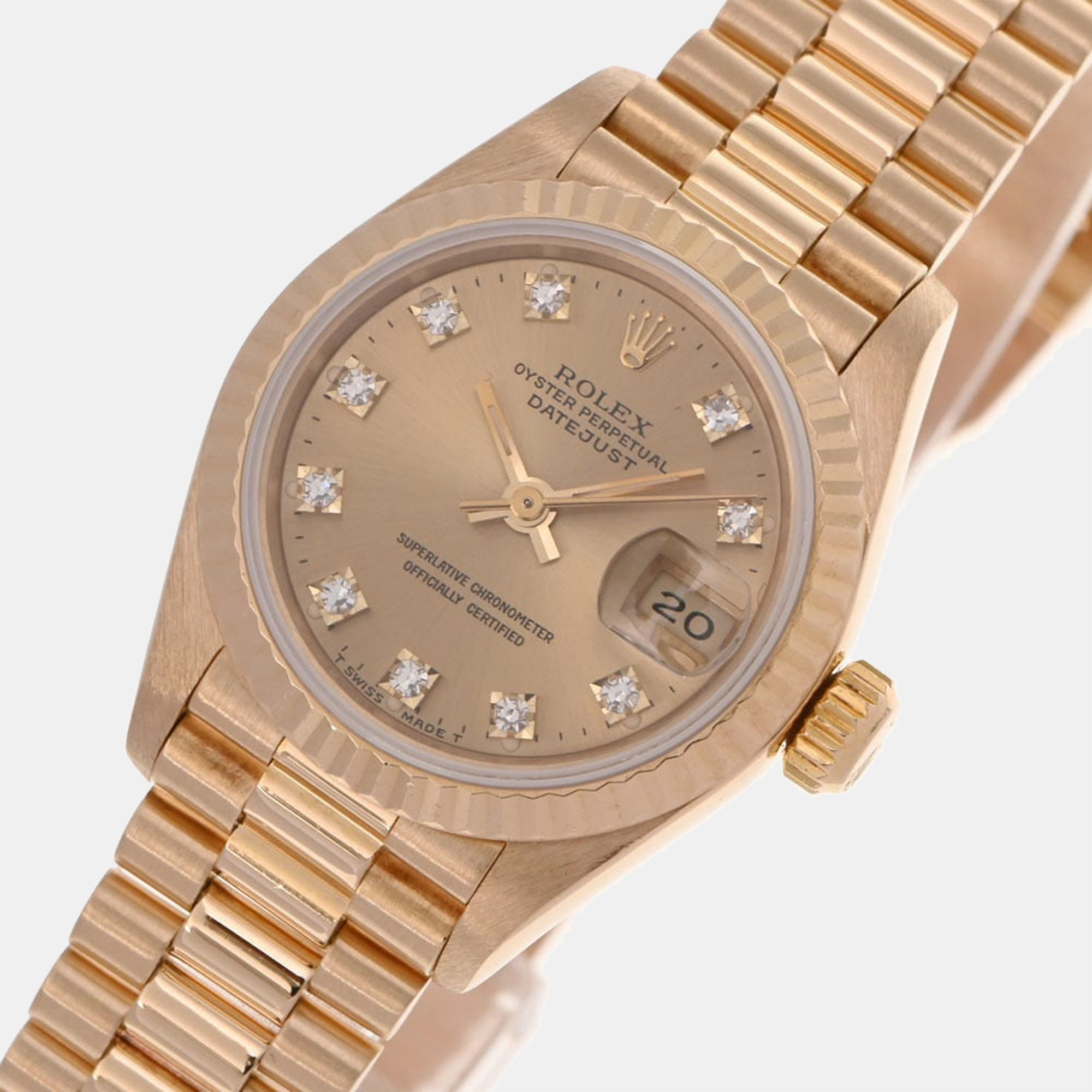 Rolex Champagne Diamonds 18K Yellow Gold Datejust 69178 Automatic Women's Wristwatch 26 mm
Rolex Champagne Diamonds 18K Yellow Gold Datejust 69178 Automatic Women's Wristwatch 26 mm