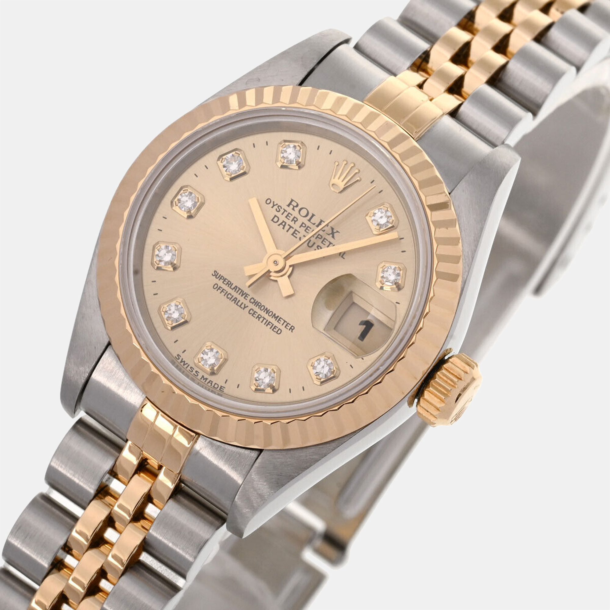 Rolex Champagne Diamonds 18K Yellow Gold And Stainless Steel Datejust 69173 Women's Wristwatch 26 mm 
Rolex Champagne Diamonds 18K Yellow Gold And Stainless Steel Datejust 69173 Women's Wristwatch 26 mm