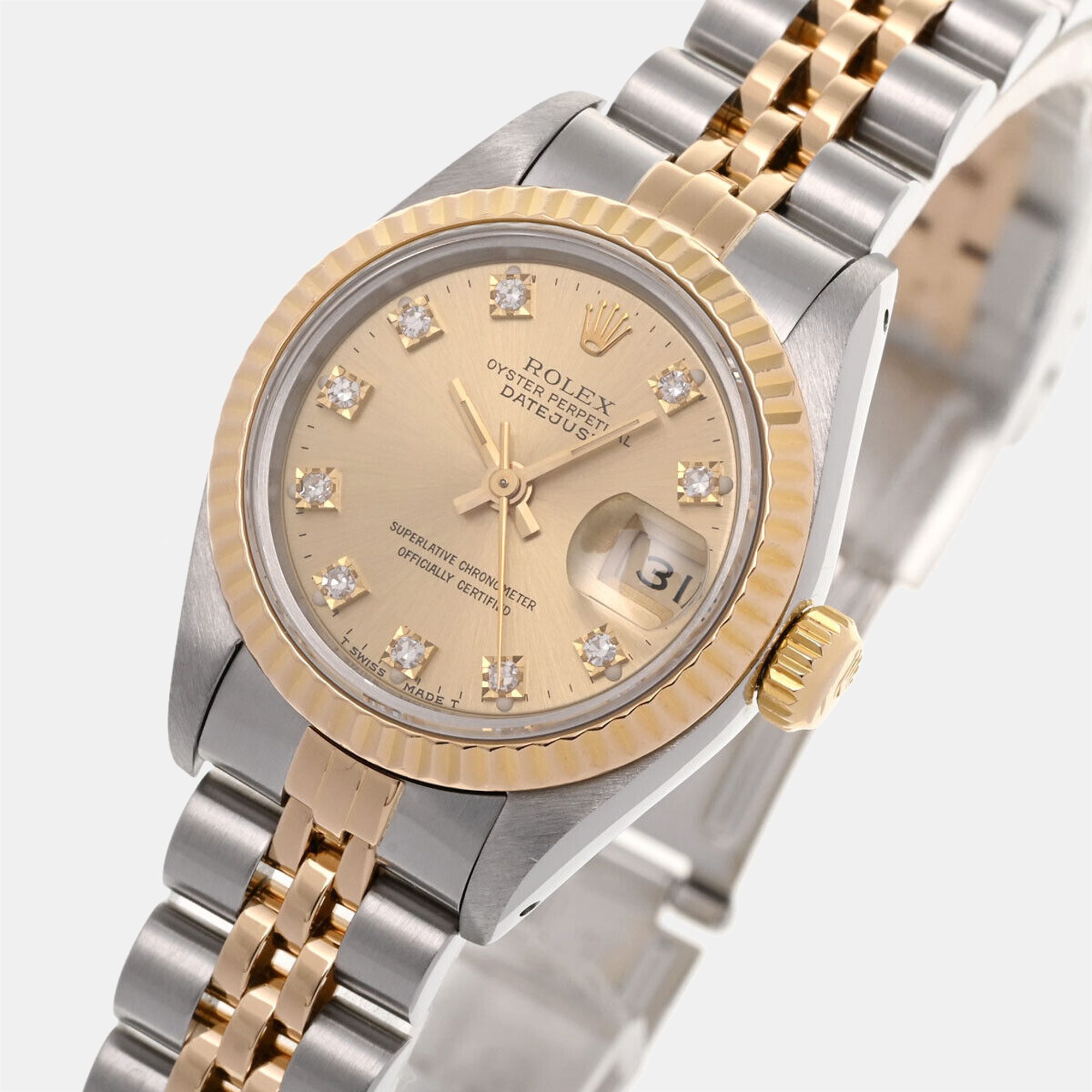 Rolex Champagne Diamonds 18K Yellow Gold And Stainless Steel Datejust 69173 Women's Wristwatch 26 mm 
Rolex Champagne Diamonds 18K Yellow Gold And Stainless Steel Datejust 69173 Women's Wristwatch 26 mm