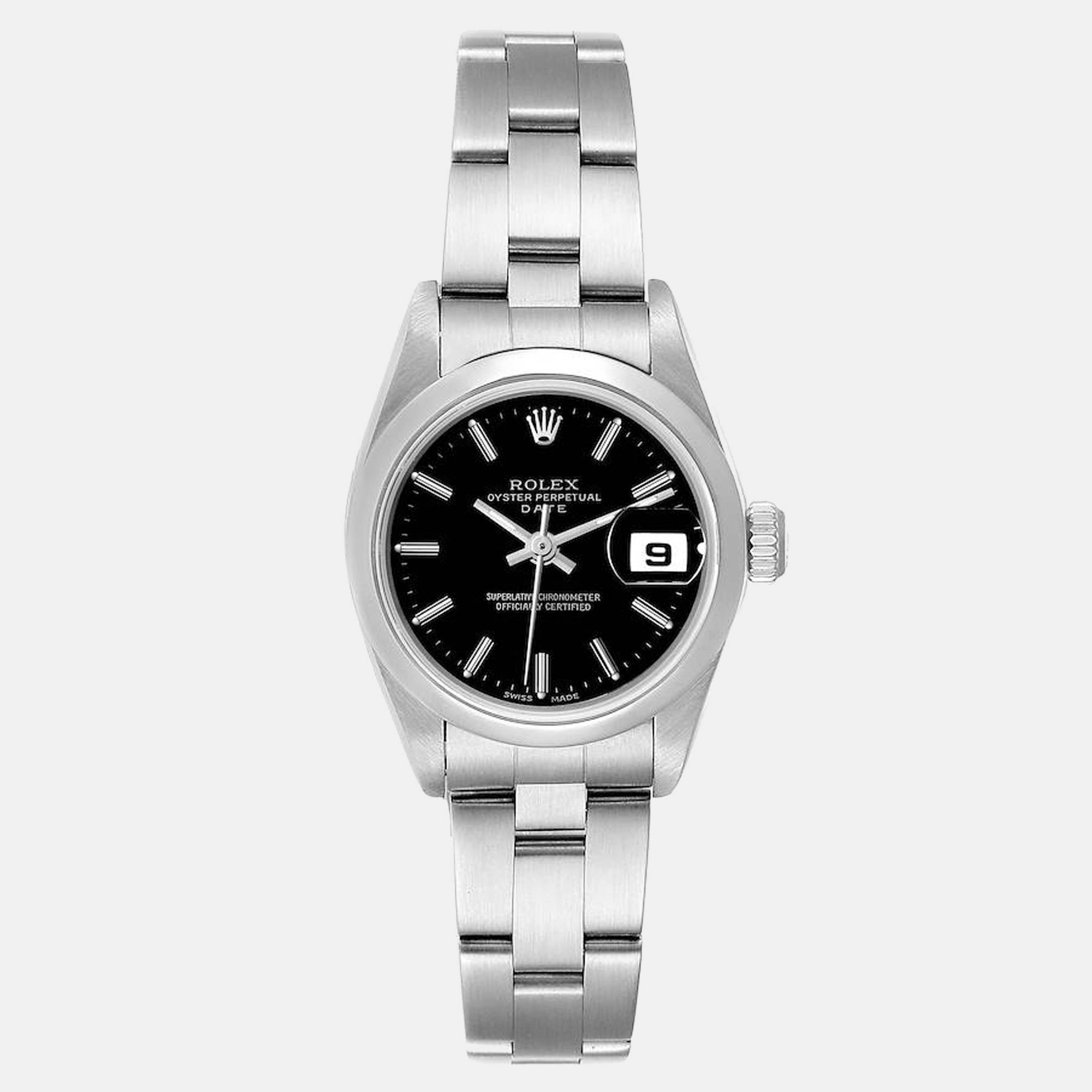 Rolex Black Stainless Steel Oyster Perpetual Date 79160 Women's Wristwatch 26 Mm