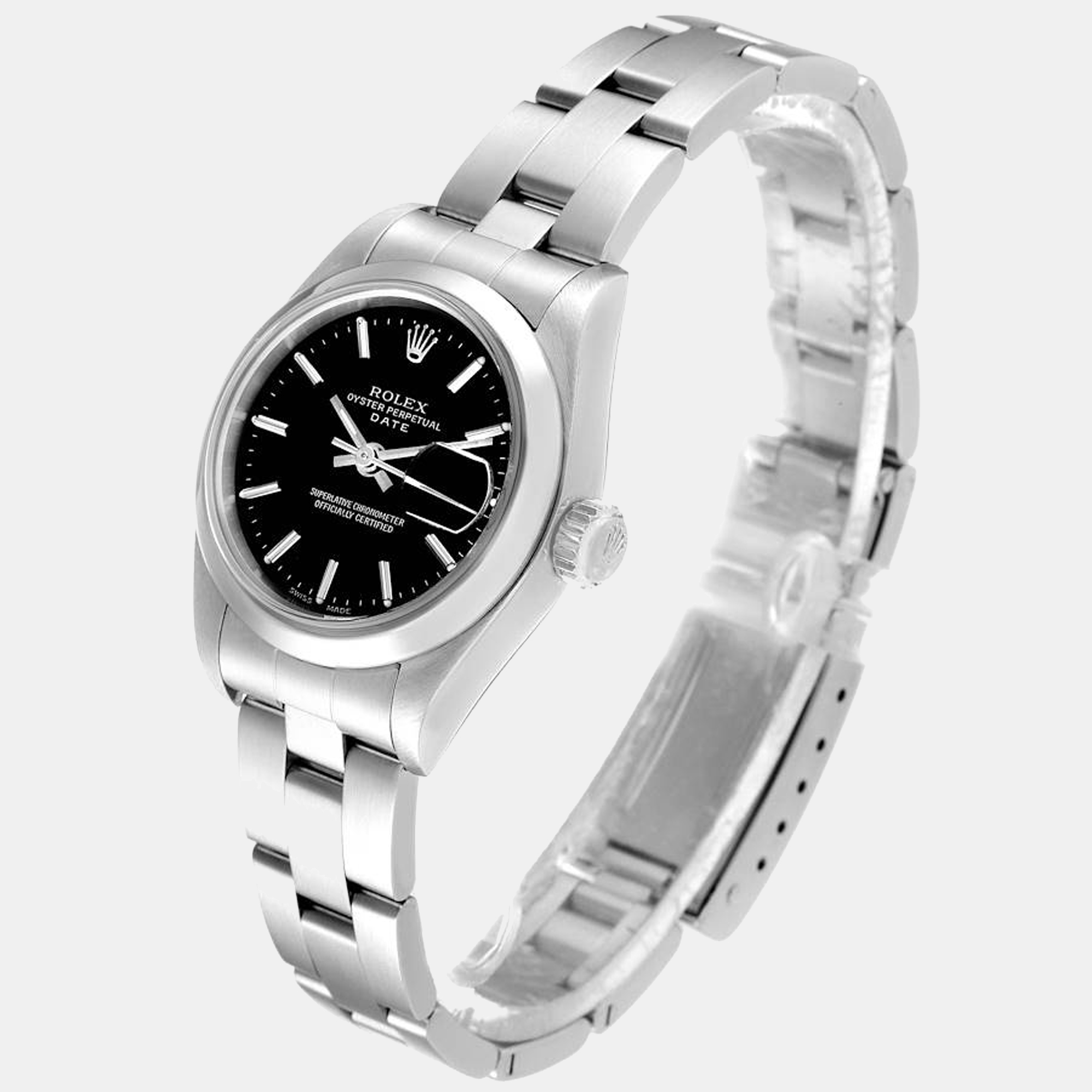 Rolex Black Stainless Steel Oyster Perpetual Date 79160 Women's Wristwatch 26 Mm