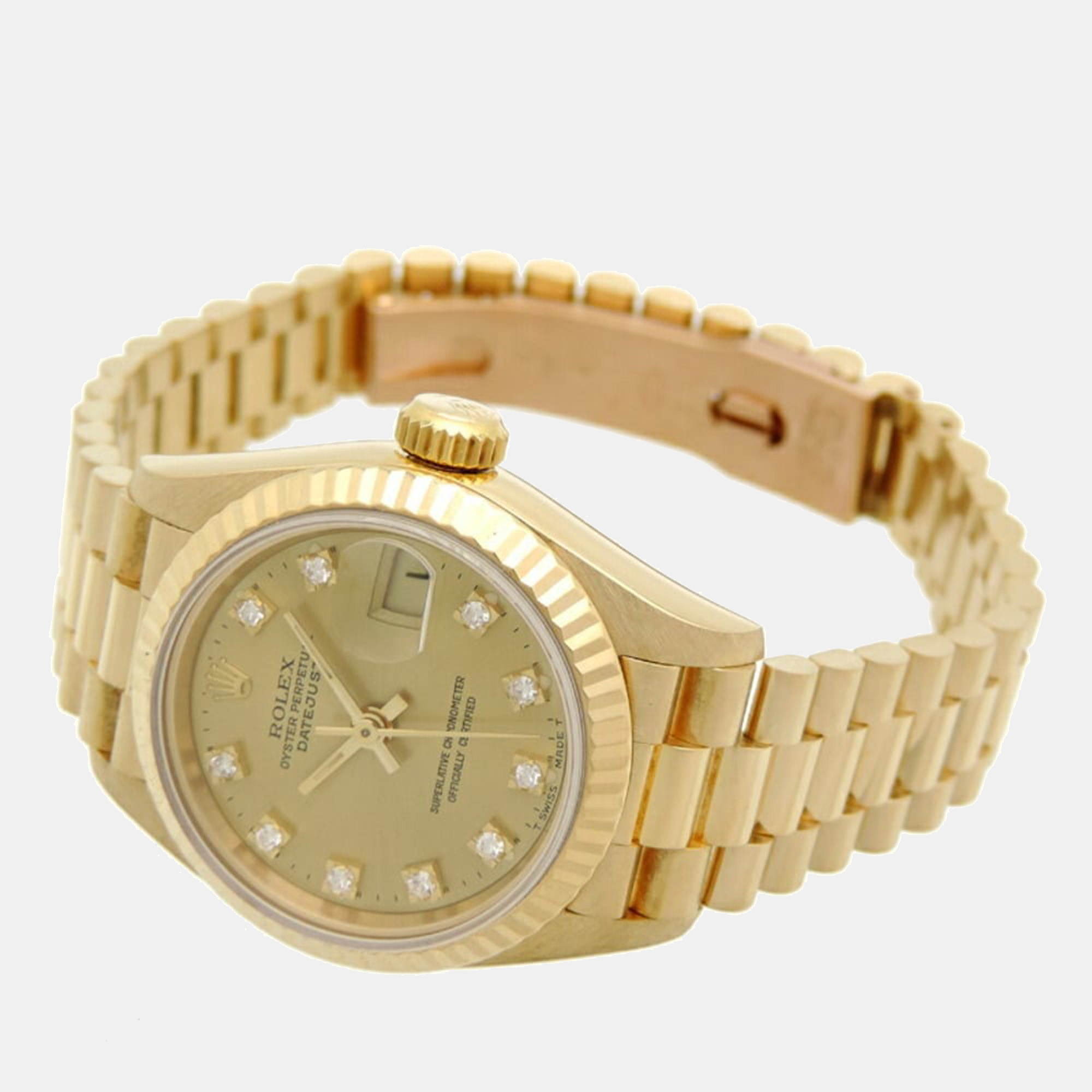 Rolex Champagne Diamonds 18K Yellow Gold Datejust 69178 Women's Wristwatch 26 mm
Rolex Champagne Diamonds 18K Yellow Gold Datejust 69178 Women's Wristwatch 26 mm