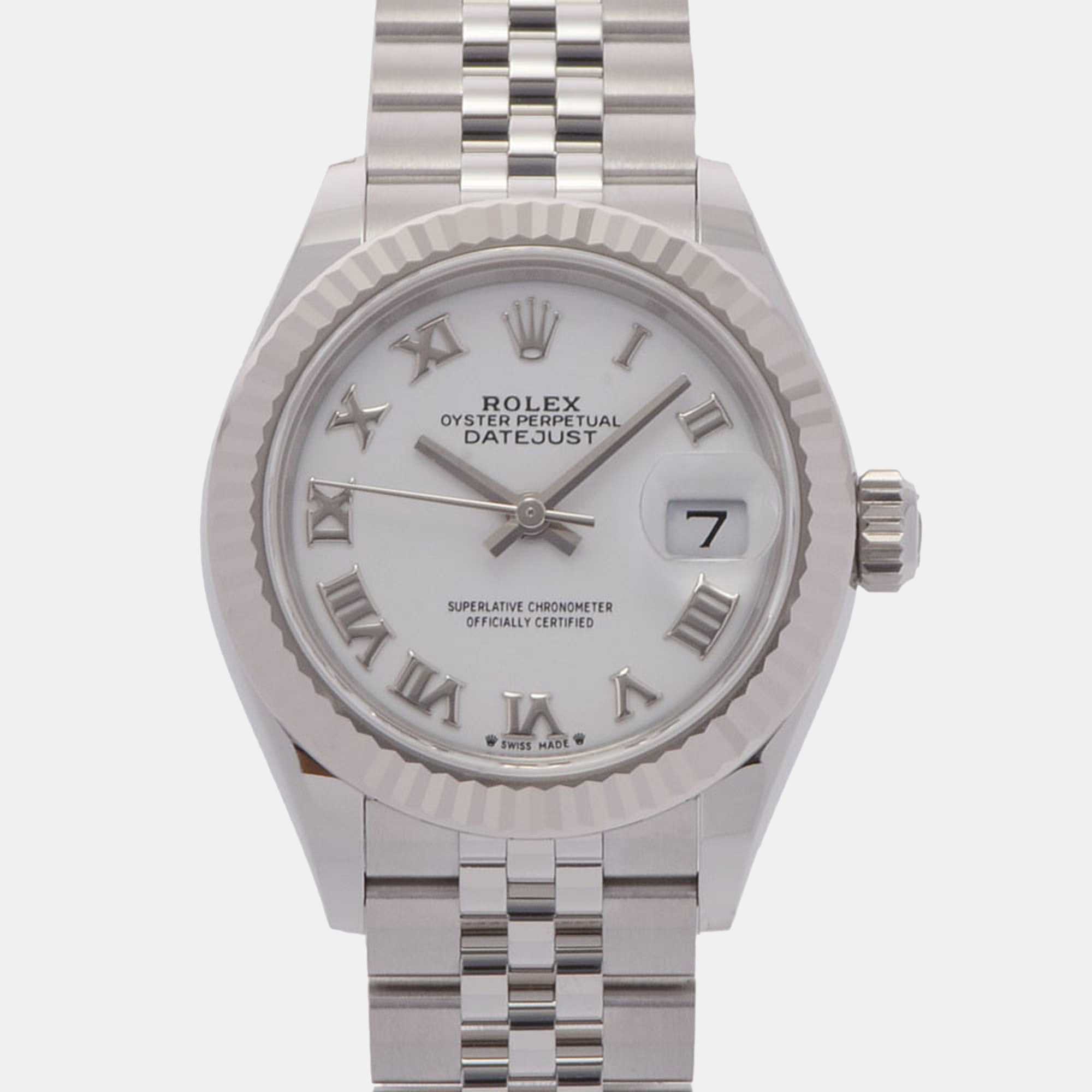 Rolex White 18K White Gold And Stainless Steel Datejust 279174 Women's Wristwatch 28 Mm