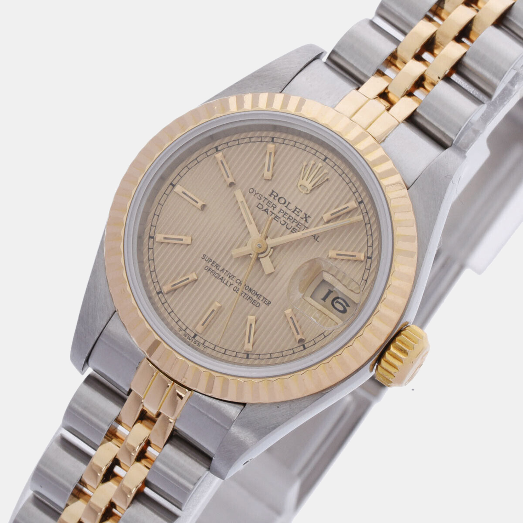 Rolex Champagne 18K Yellow Gold And Stainless Steel Datejust 69173 Women's Wristwatch 26 mm
Rolex Champagne 18K Yellow Gold And Stainless Steel Datejust 69173 Women's Wristwatch 26 mm
