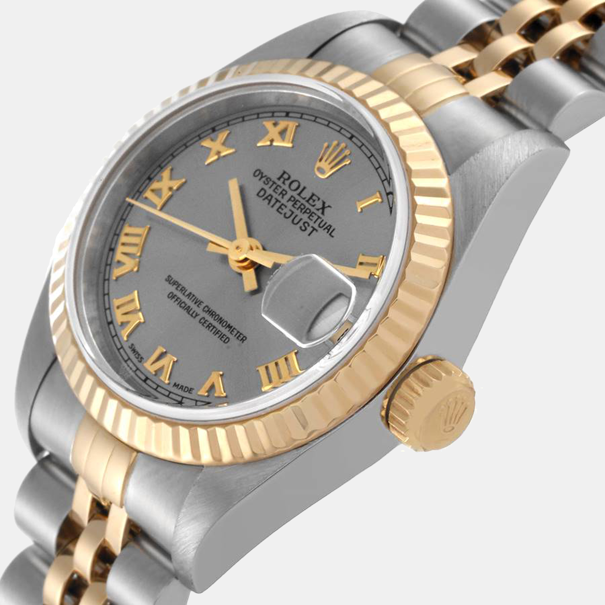 Rolex Grey 18K Yellow Gold And Stainless Steel Datejust 79173 Women's Wristwatch 26 mm
Rolex Grey 18K Yellow Gold And Stainless Steel Datejust 79173 Women's Wristwatch 26 mm