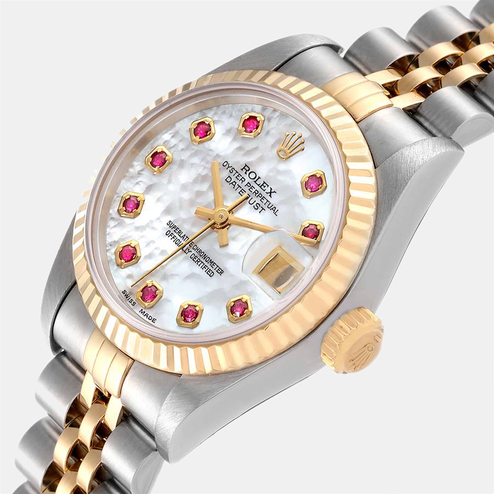 Rolex MOP Ruby 18K Yellow Gold And Stainless Steel Datejust 69173 Women's Wristwatch 26 mm, White
Rolex MOP Ruby 18K Yellow Gold And Stainless Steel Datejust 69173 Women's Wristwatch 26 mm, White