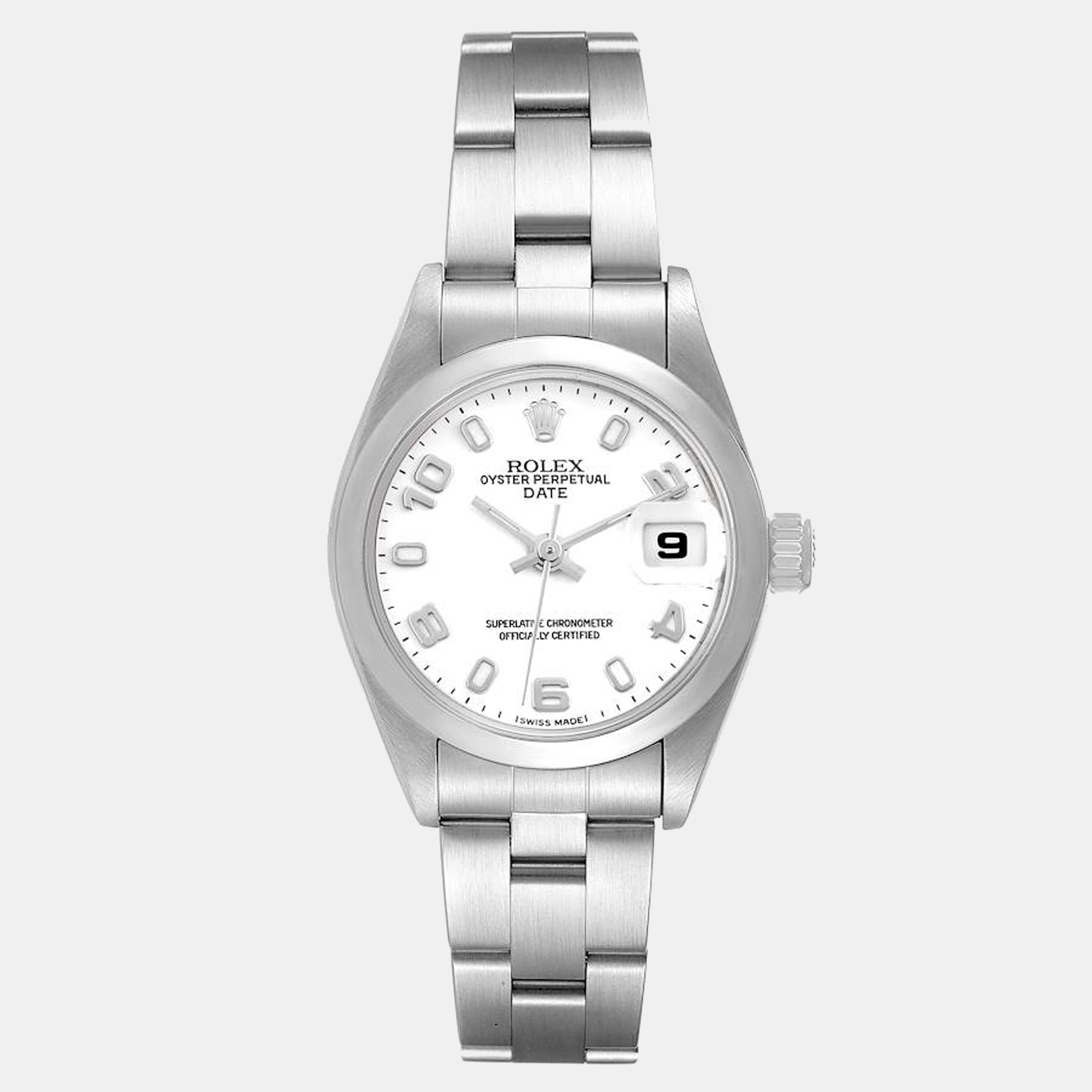 Rolex White Stainless Steel Oyster Perpetual Date 79160 Women's Wristwatch 26 Mm