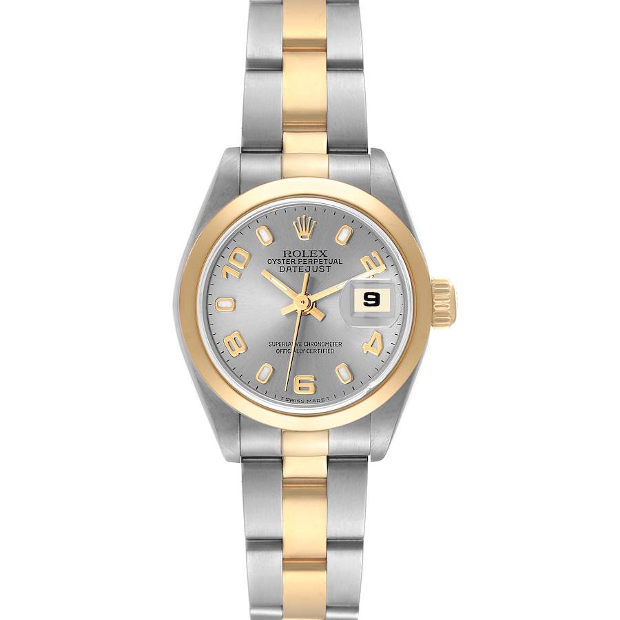 Rolex Slate 18k Yellow Gold And Stainless Steel Datejust 69163 Women's Wristwatch 26 Mm