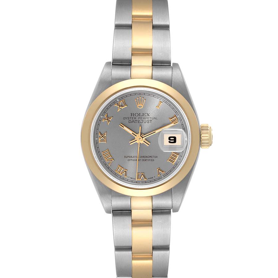 Rolex Slate 18k Yellow Gold And Stainless Steel Datejust 69163 Women's Wristwatch 26 Mm