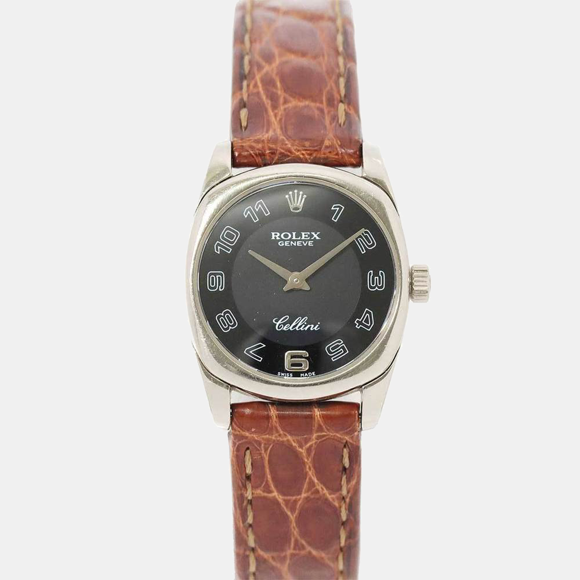 Rolex Black 18K White Gold Cellini 6229 Women's Wristwatch 24 Mm