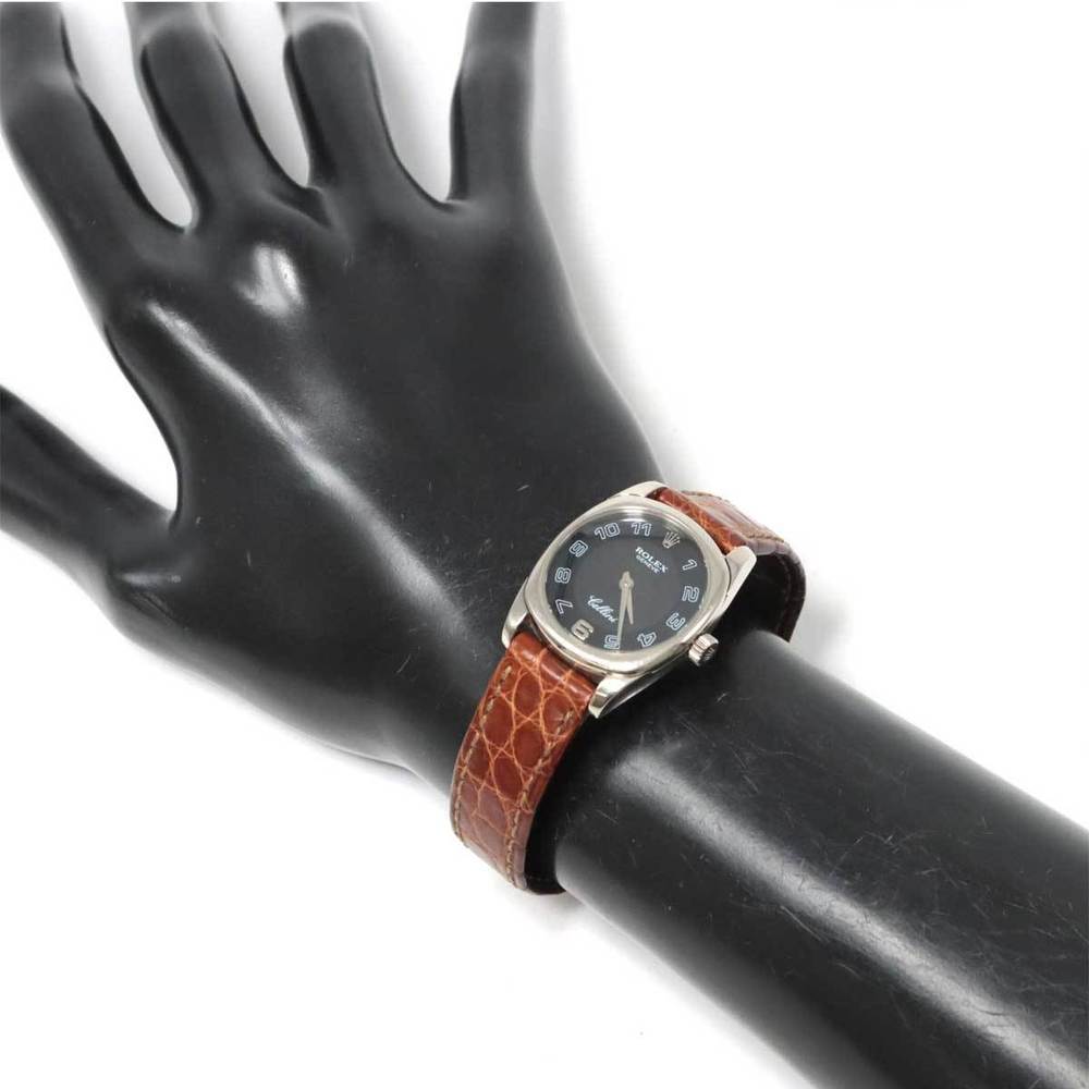Rolex Black 18K White Gold Cellini 6229 Women's Wristwatch 24 Mm