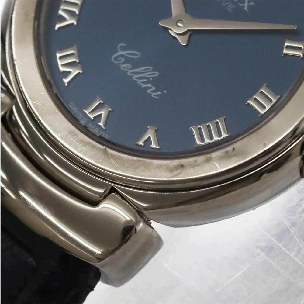 Rolex Blue 18K White Gold Cellini 6621 Women's Wristwatch 26 Mm