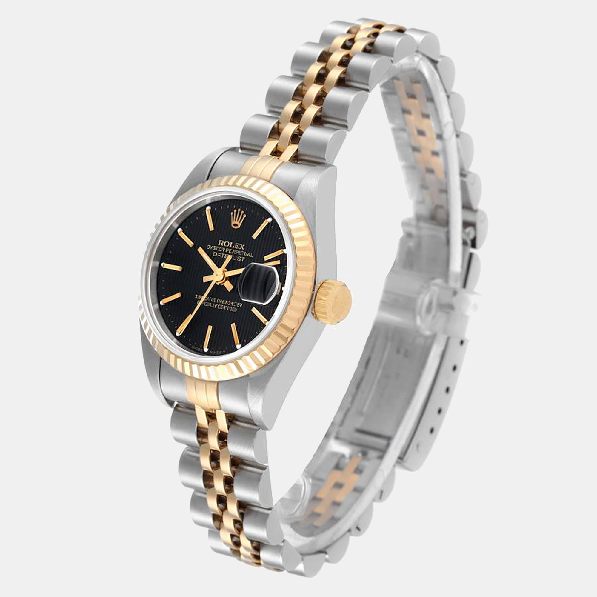 Rolex Black 18K Yellow Gold And Stainless Steel Datejust 69173 Women's Wristwatch 26 Mm