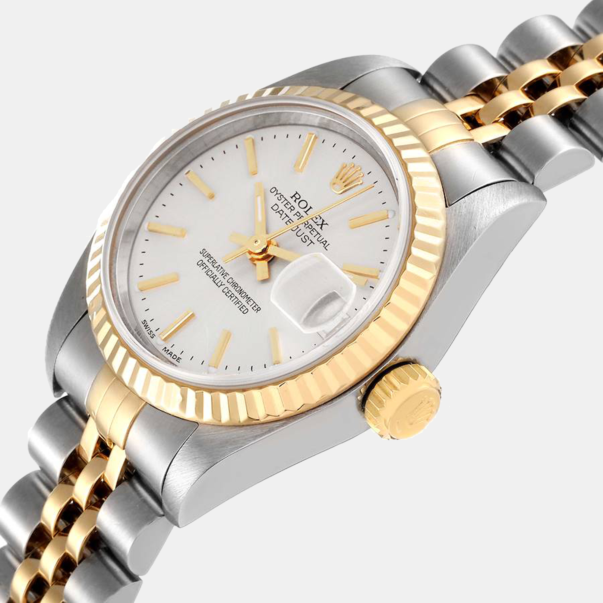 Rolex Silver 18K Yellow Gold And Stainless Steel Datejust 79173 Women's Wristwatch 26 mm
Rolex Silver 18K Yellow Gold And Stainless Steel Datejust 79173 Women's Wristwatch 26 mm