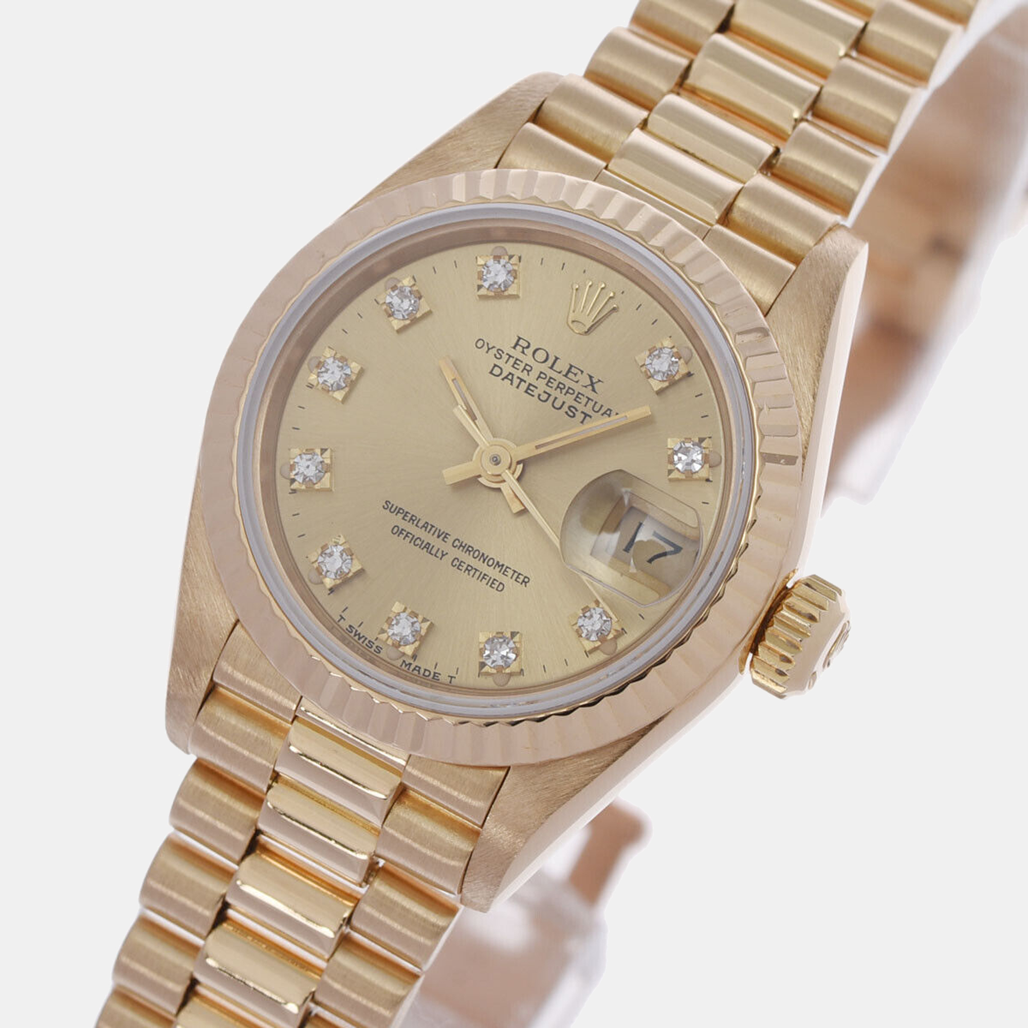 Rolex Champagne Diamonds 18K Yellow Gold Datejust 69178 Women's Wristwatch 26 mm
Rolex Champagne Diamonds 18K Yellow Gold Datejust 69178 Women's Wristwatch 26 mm