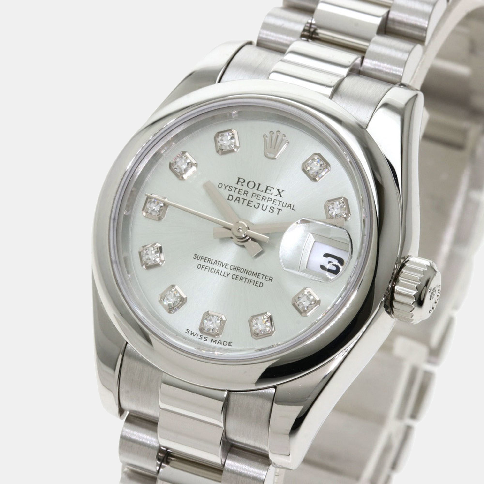 Rolex Silver Diamonds Platinum Datejust 179166 Women's Wristwatch 26 Mm