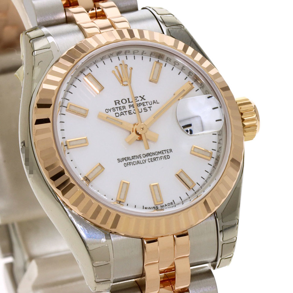 Rolex White 18K Rose Gold And Stainless Steel Datejust 179171 Women's Wristwatch 26 Mm