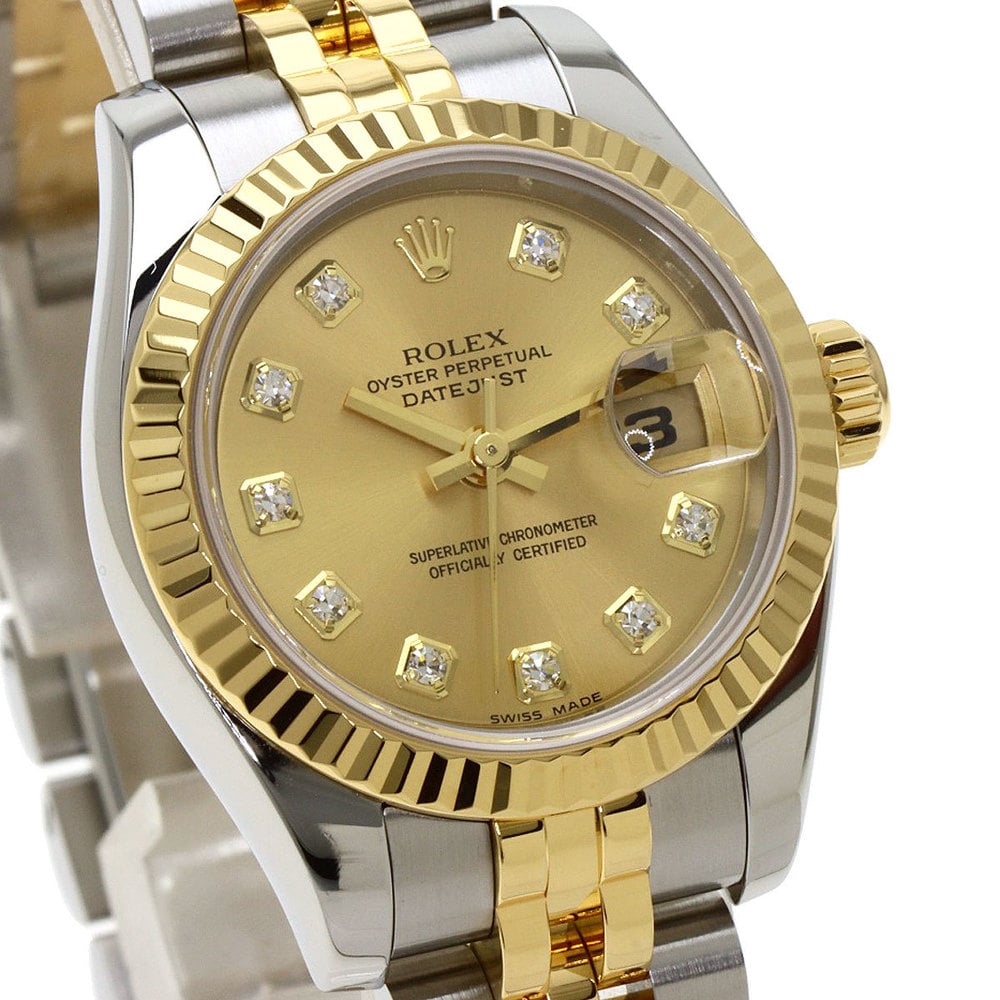 Rolex Champagne Diamonds 18K Yellow Gold And Stainless Steel Datejust 179173 Women's Wristwatch 26 Mm