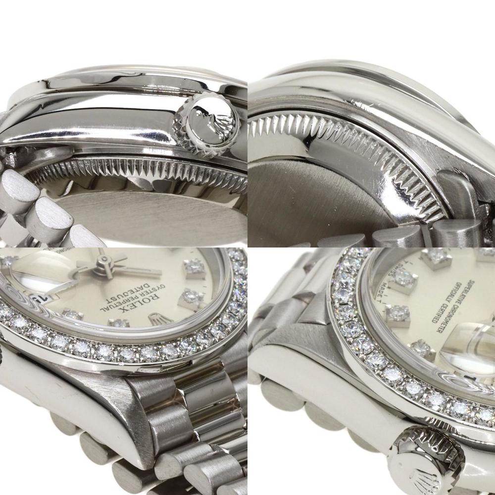 Rolex Silver Diamonds Platinum Datejust 69136 Women's Wristwatch 26 Mm
