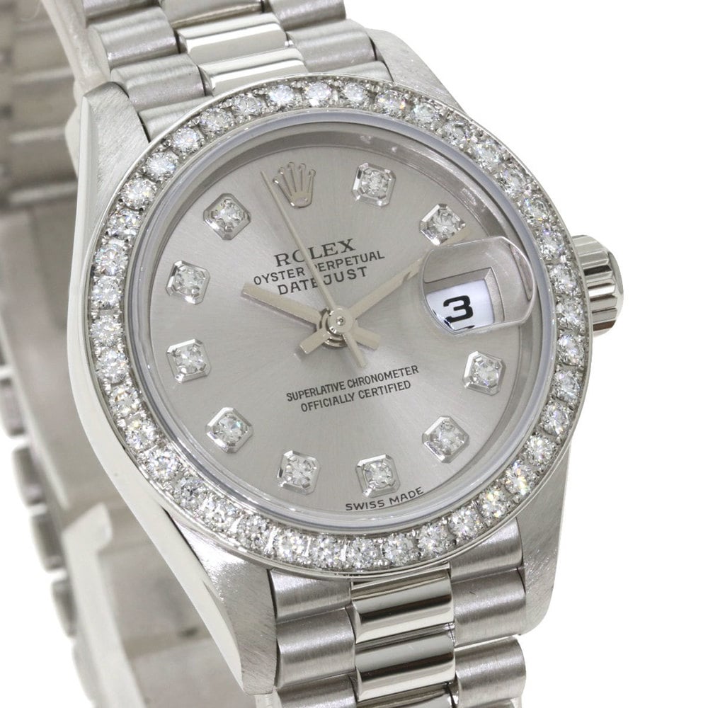 Rolex Silver Diamonds Platinum Datejust 79136 Women's Wristwatch 26 Mm