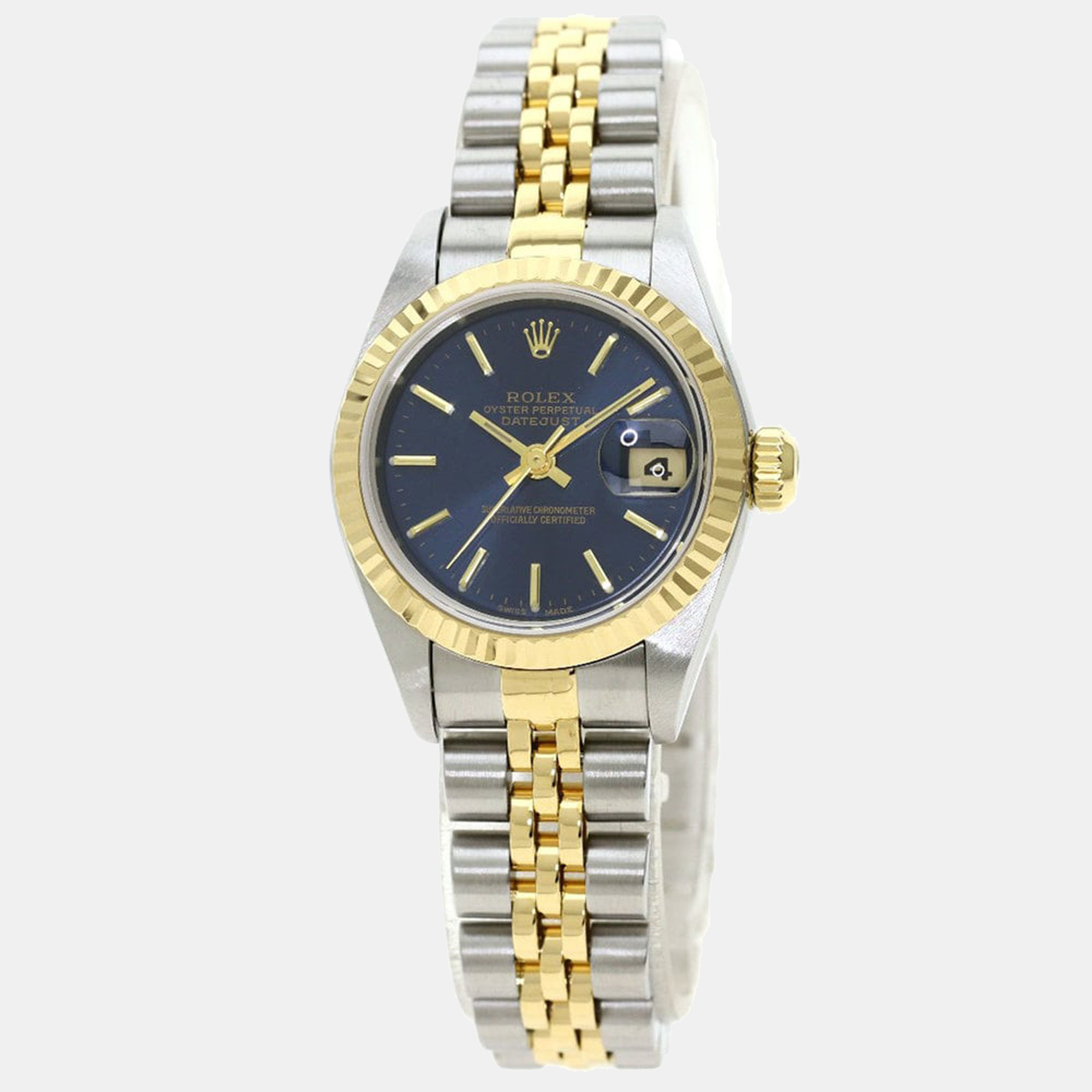Rolex Blue 18K Yellow Gold And Stainless Steel Datejust 79173 Women's Wristwatch 26 Mm
