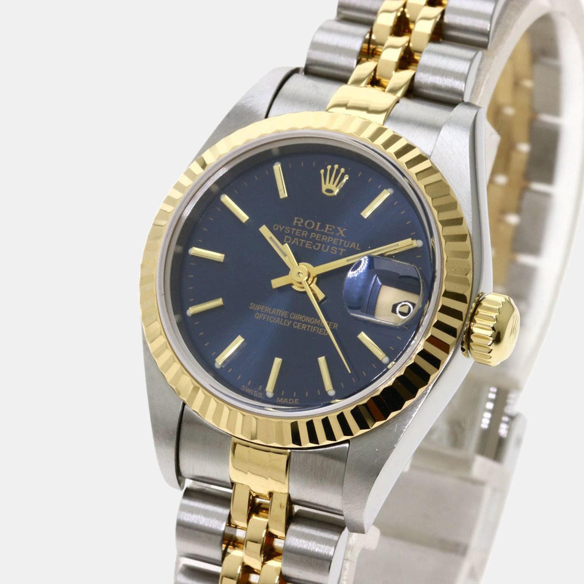 Rolex Blue 18K Yellow Gold And Stainless Steel Datejust 79173 Women's Wristwatch 26 Mm