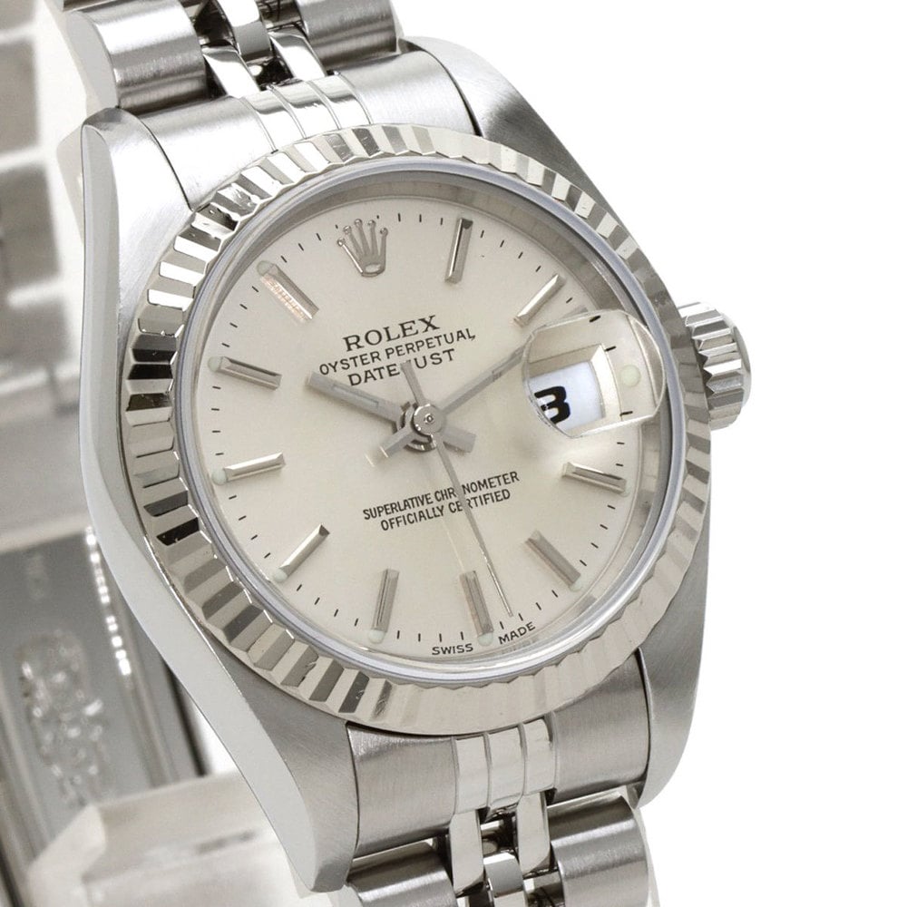 Rolex Silver 18K White Gold And Stainless Steel Datejust 79174 Women's Wristwatch 26 Mm