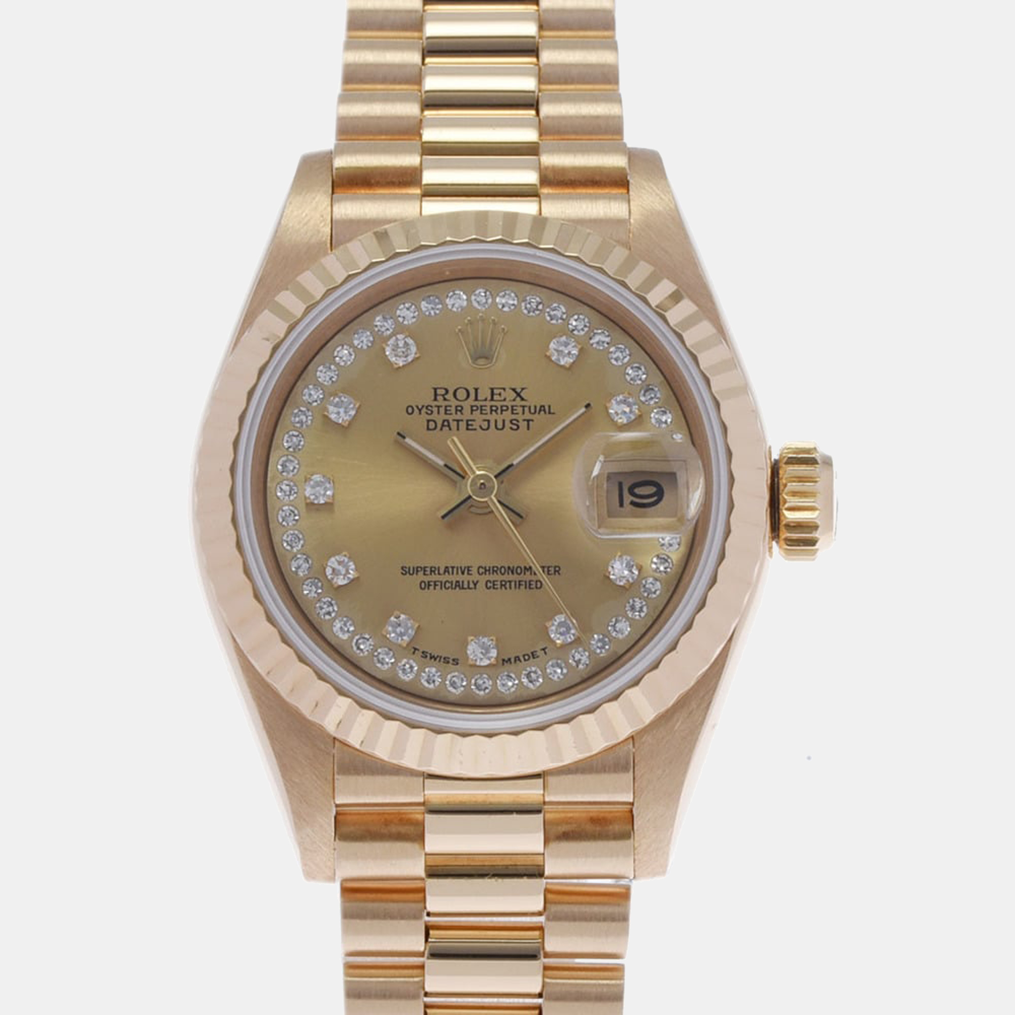 Rolex Champagne Diamonds 18K Yellow Gold Datejust 69178LB Women's Wristwatch 26 Mm