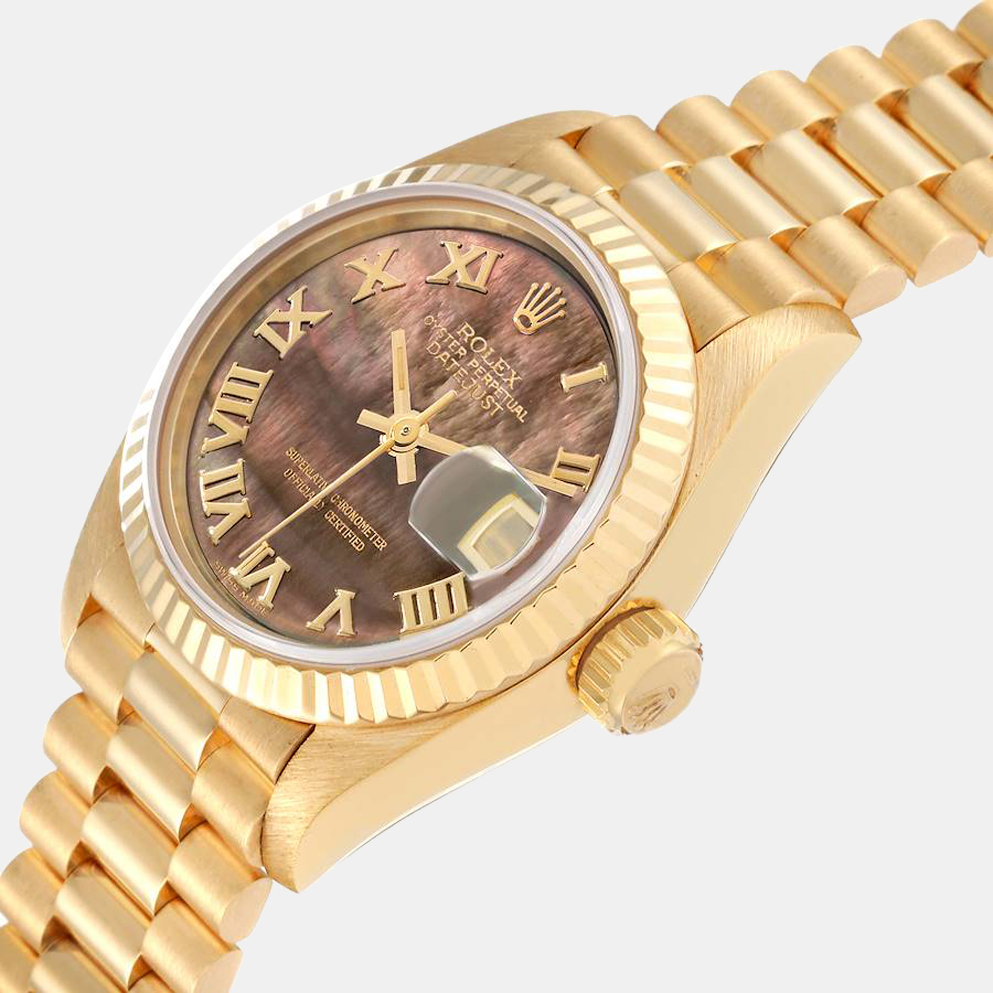 Rolex President Datejust Yellow Gold Mother of Pearl Ladies Watch 69178
Rolex President Datejust Yellow Gold Mother of Pearl Ladies Watch 69178