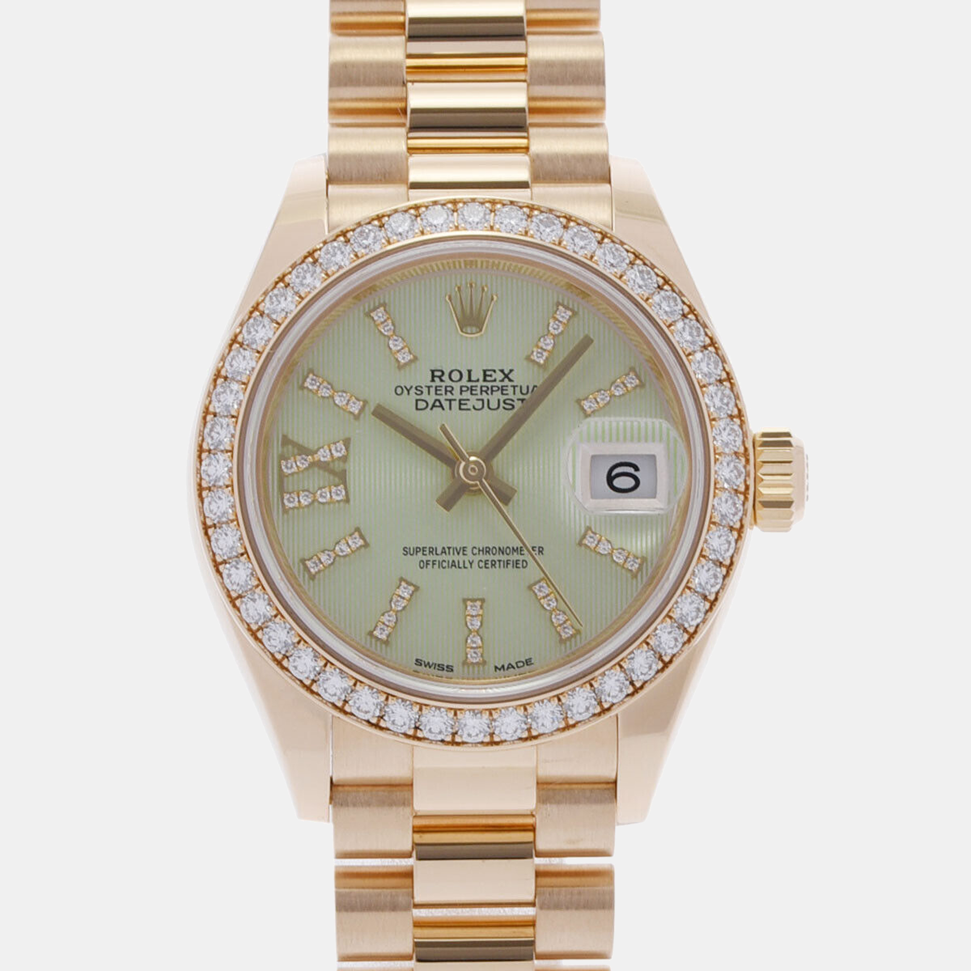 Rolex Green Diamonds 18K Yellow Gold Datejust 279138RBR Women's Wristwatch 28 Mm