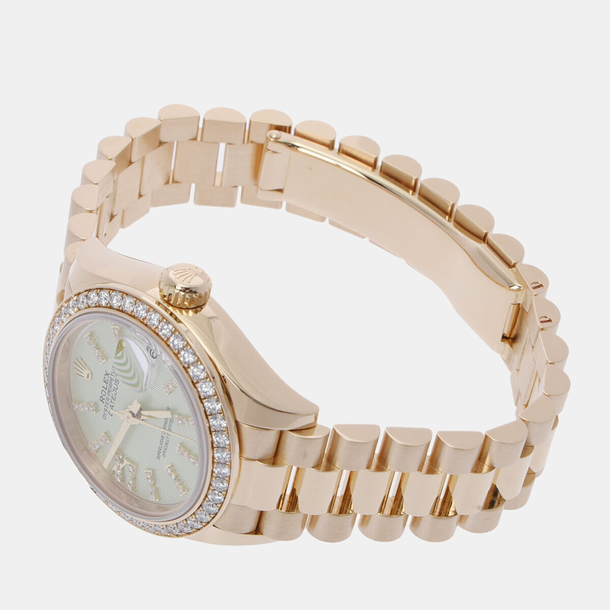 Rolex Green Diamonds 18K Yellow Gold Datejust 279138RBR Women's Wristwatch 28 Mm