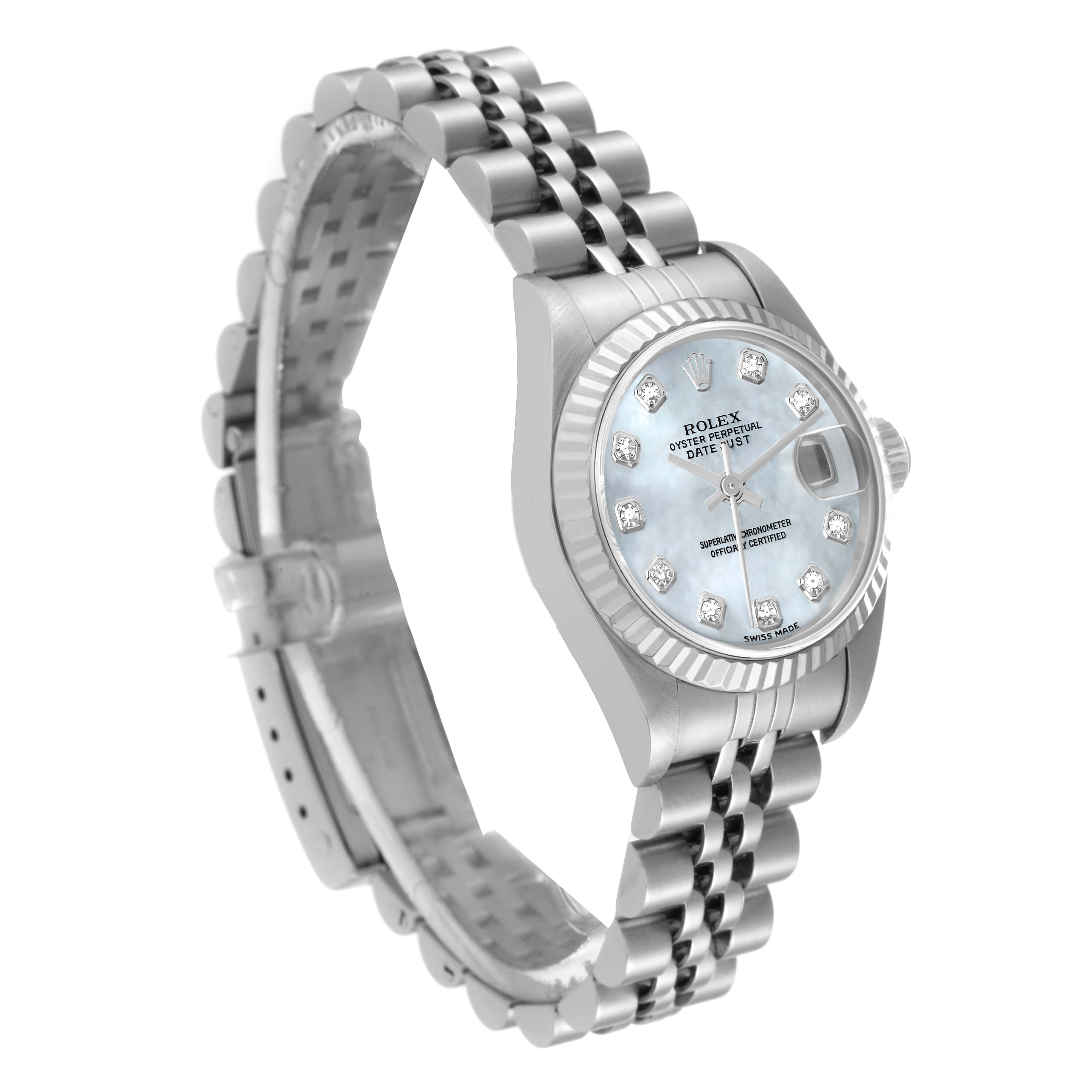 Rolex MOP Diamonds 18K White Gold And Stainless Steel Datejust 79174 Women's Wristwatch 26 Mm