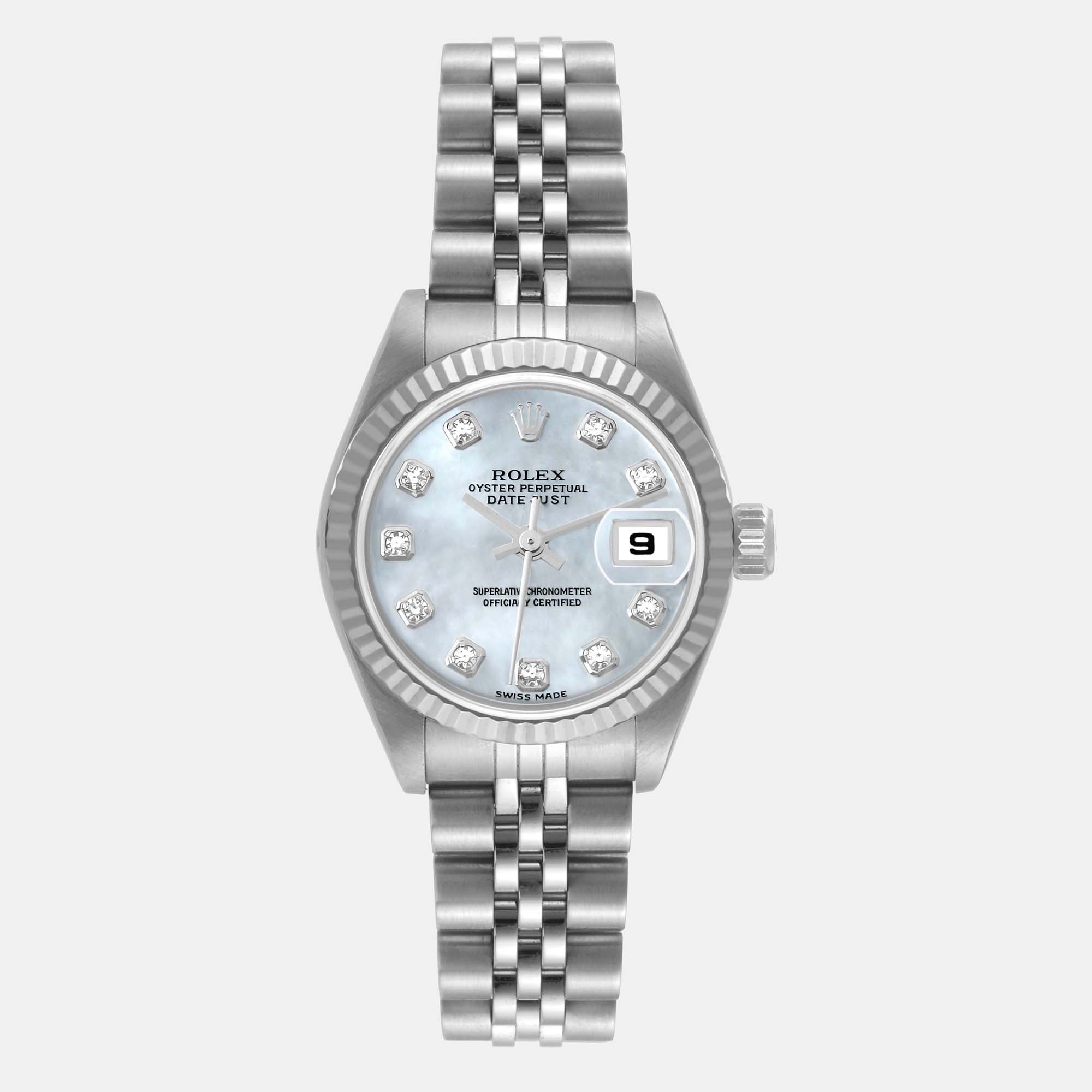 Rolex MOP Diamonds 18K White Gold And Stainless Steel Datejust 79174 Women's Wristwatch 26 Mm