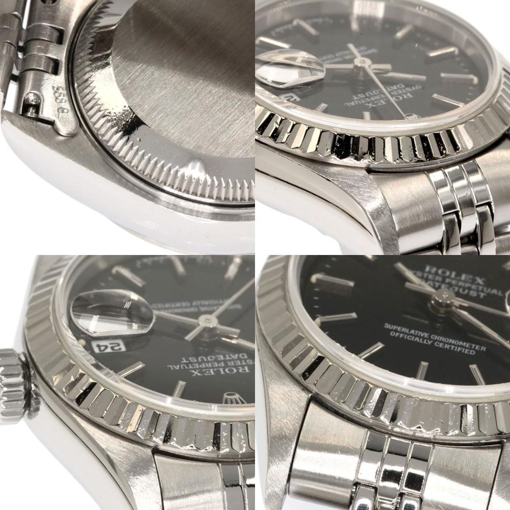 Rolex Black 18K White Gold And Stainless Steel Datejust 69174 Women's Wristwatch 26 Mm