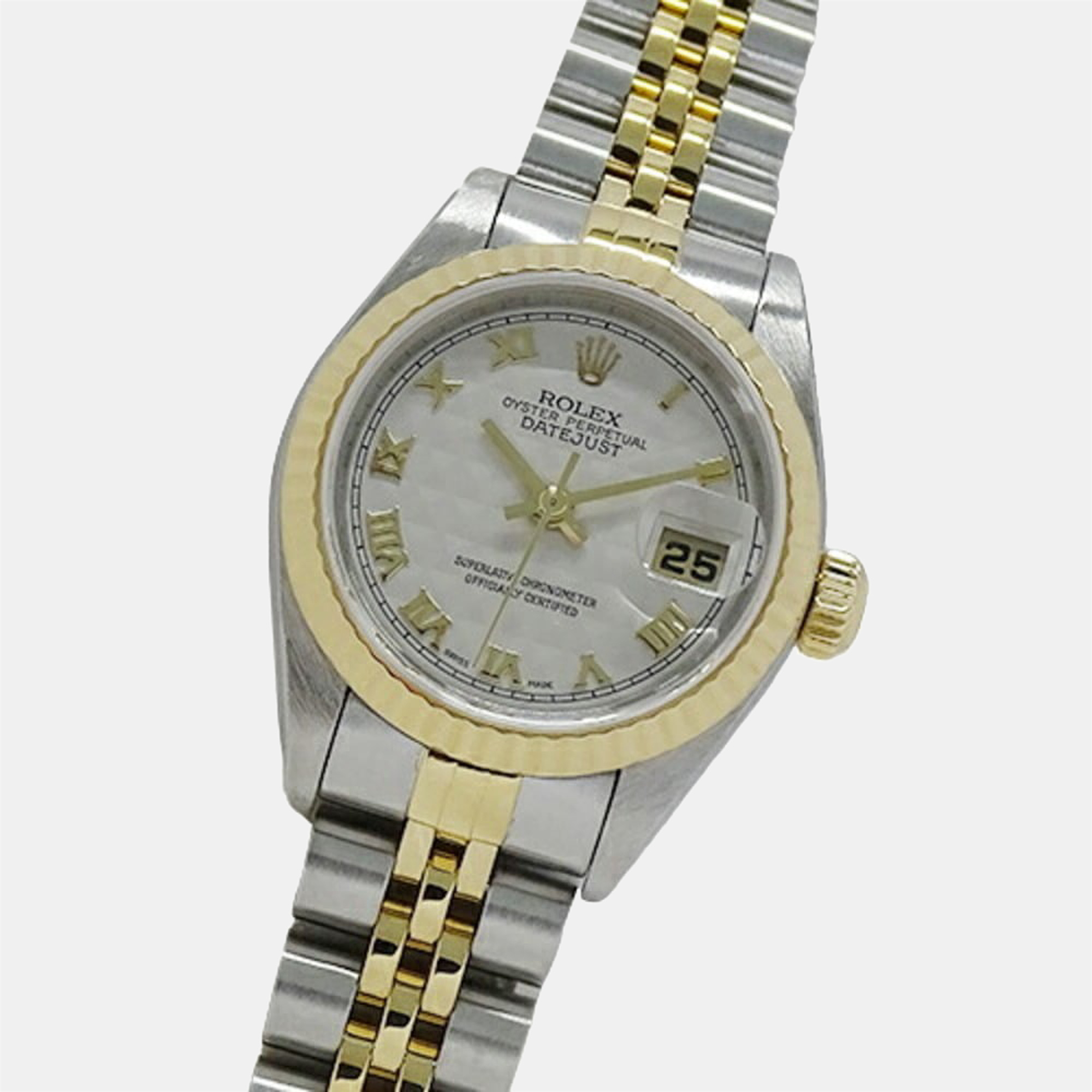 Rolex Silver 18K Yellow Gold And Stainless Steel Datejust 79173 Women's Wristwatch 26 mm
Rolex Silver 18K Yellow Gold And Stainless Steel Datejust 79173 Women's Wristwatch 26 mm