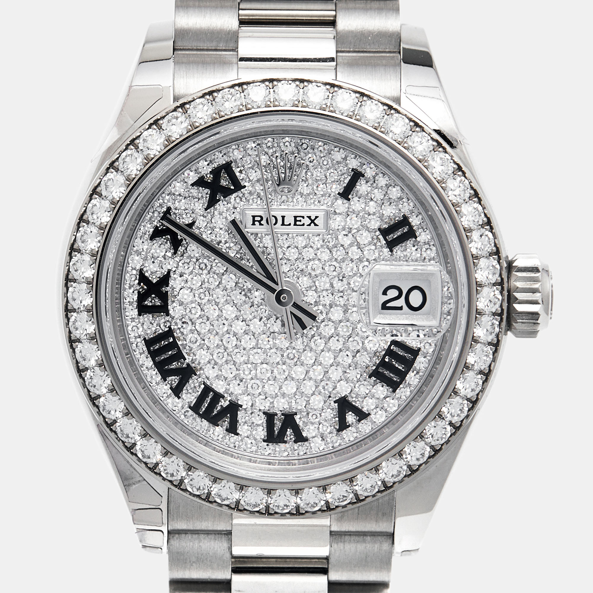 Rolex Diamond Pave 18K White Gold Datejust President M279139RBR-0014 Women's Wristwatch 28