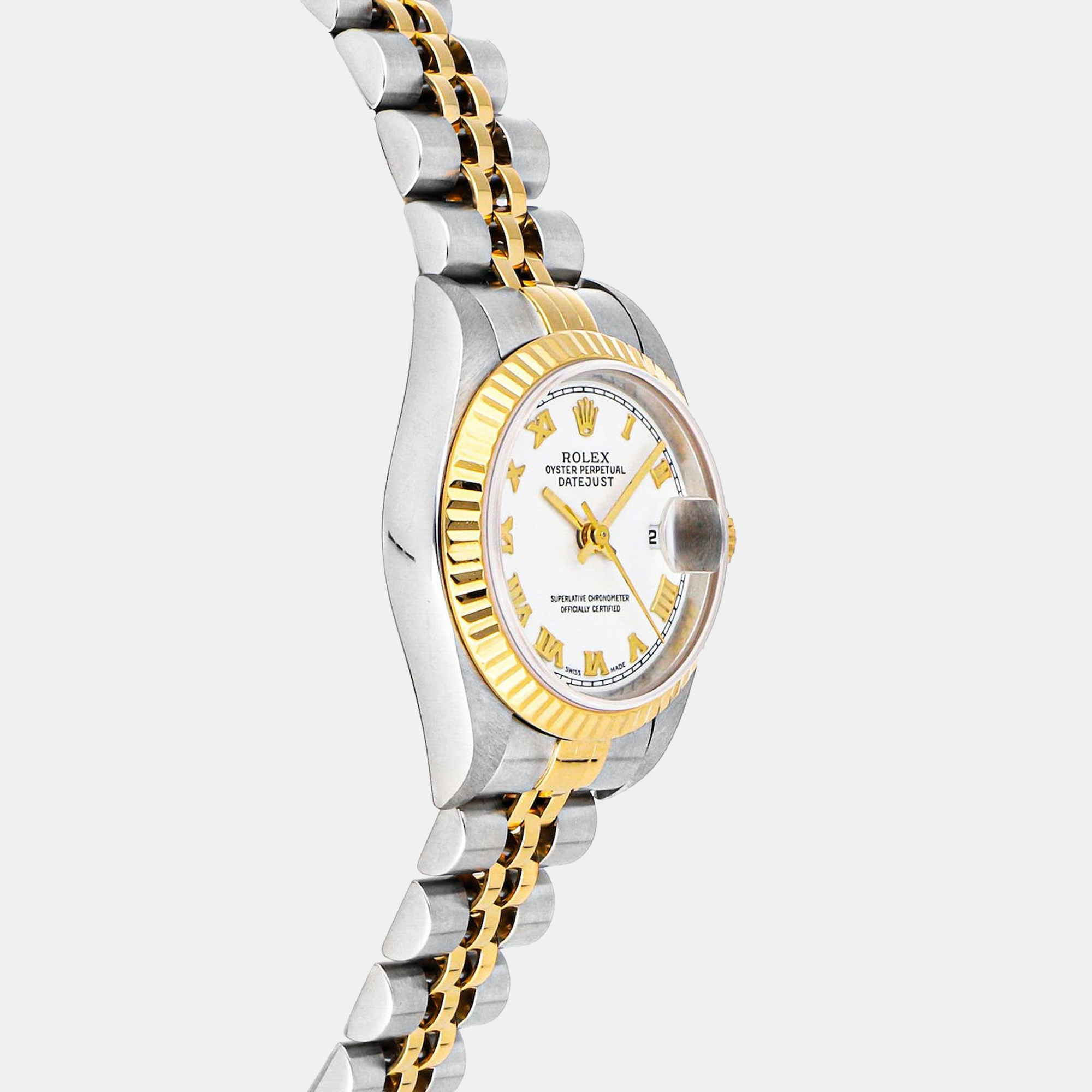 Rolex White 18k Yellow Gold And Stainless Steel Datejust 79173 Automatic Women's Wristwatch 26 Mm